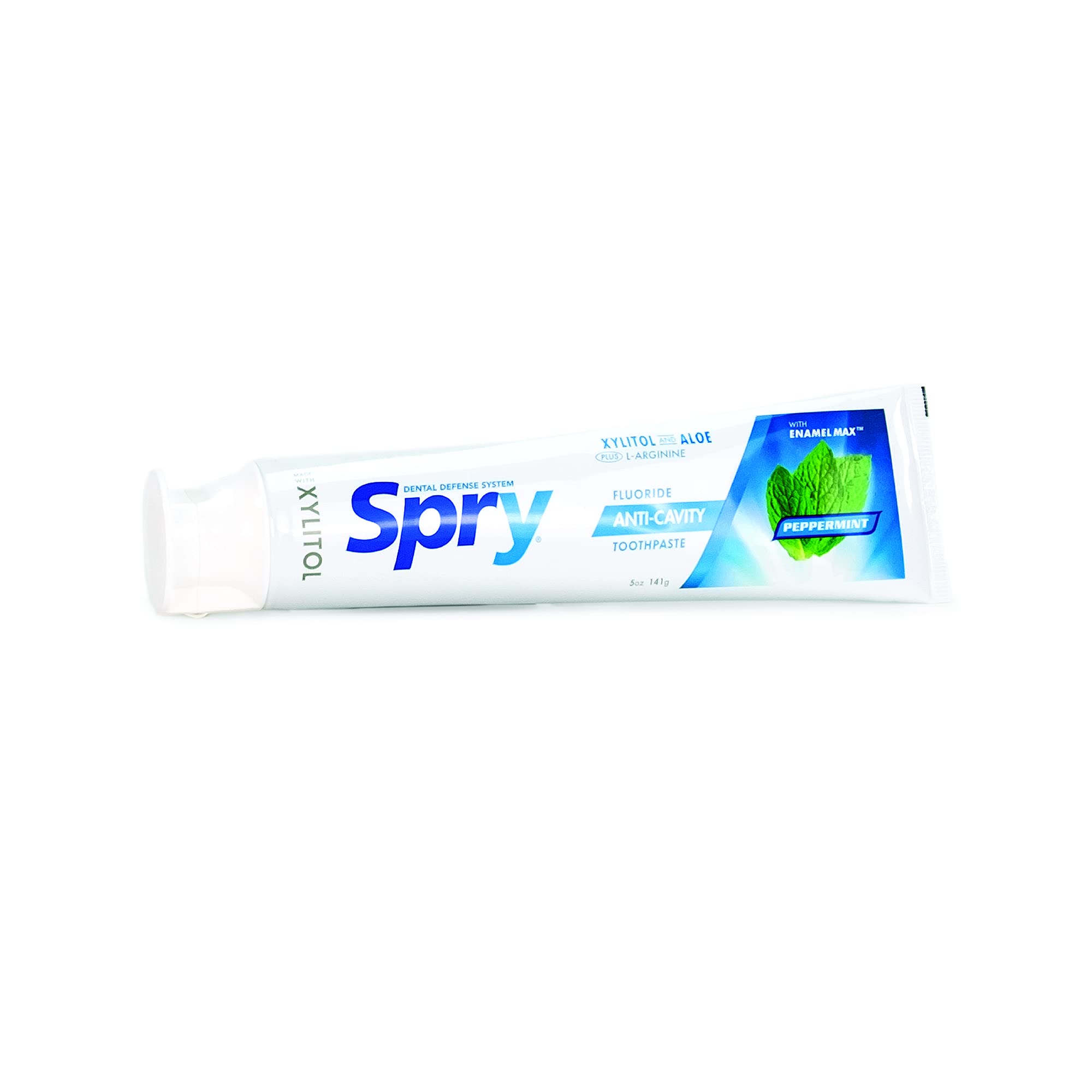 Spry Xylitol Fluoride Toothpaste 5oz - Natural Teeth Whitening for Adults & Kids, Fresh Breath & Mouth Moisturizing, Peppermint Flavor (Pack of 1) - Ideal for Daily Oral Care & Sensitive Teeth
