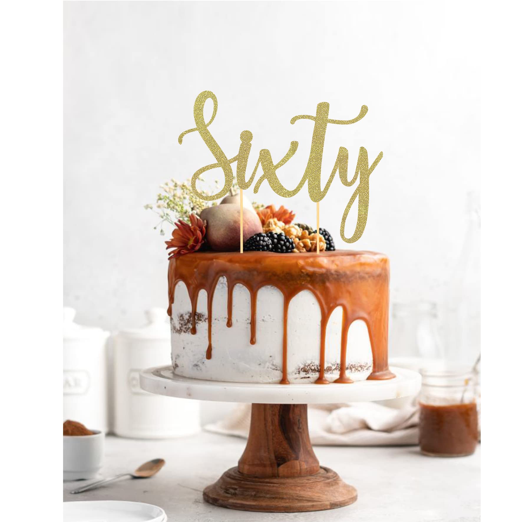 60th Birthday Cake Topper - Gold Glitter 