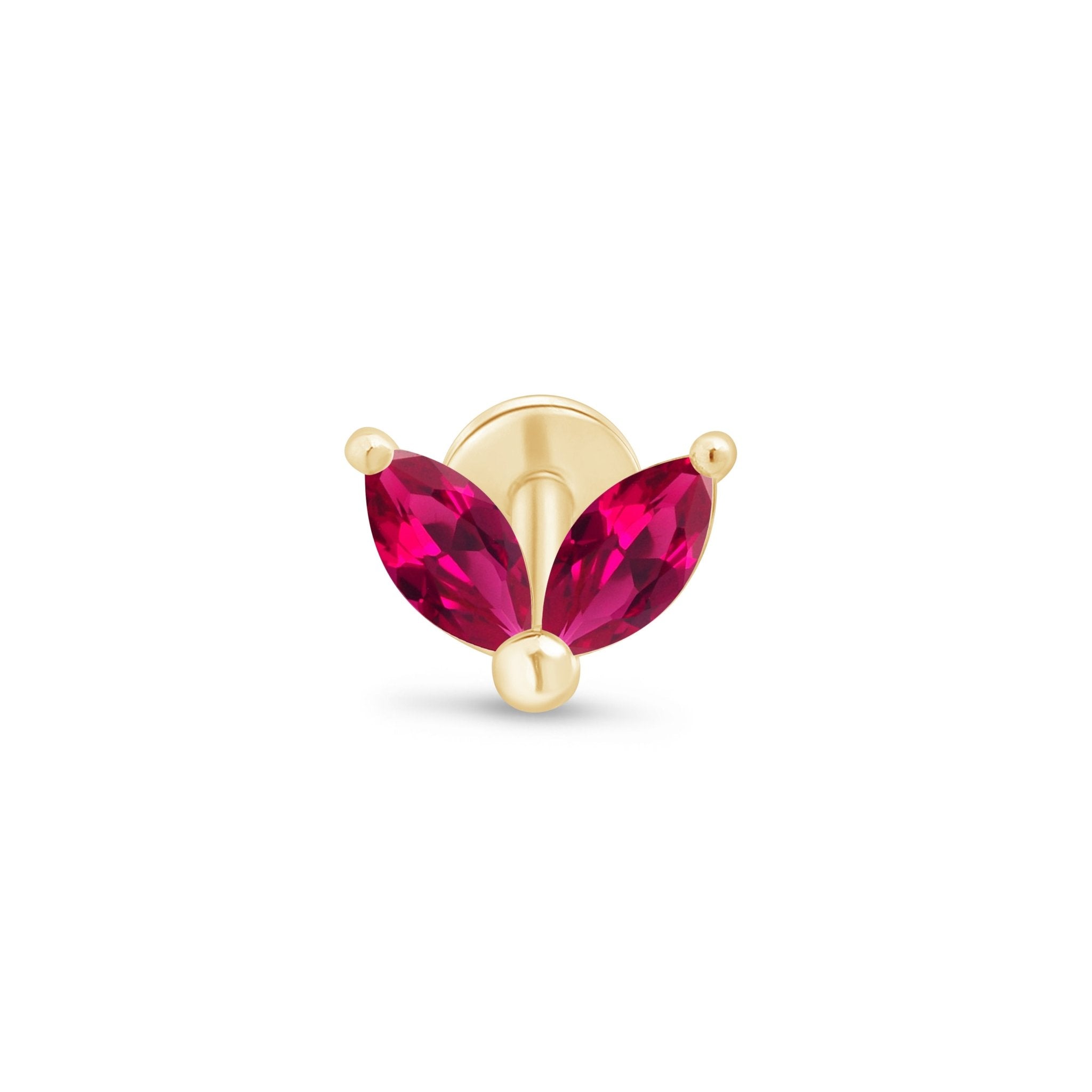 14K Solid Yellow Gold Ruby Double Marquise Flat Back Stud Earrings for Women - Perfect for Weddings, Parties & Everyday Elegance