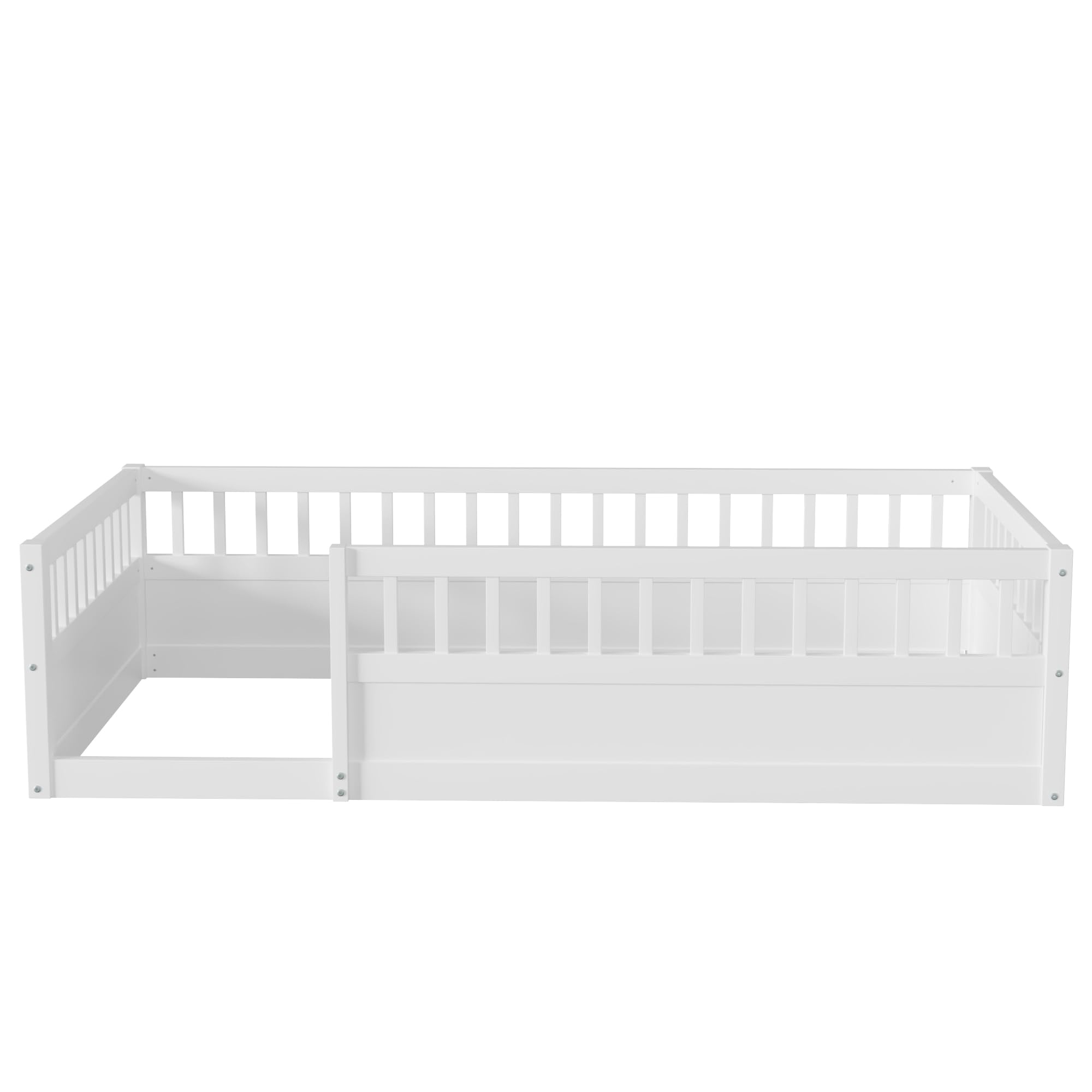 Bellemave Twin Size Montessori Floor Bed for Kids - Wooden Playhouse Bed with High Safety Railings for Baby Boys, Girls & Teens - No Slats Included (White) - Perfect for Montessori Rooms, Daycare Centers & Safe Toddler Sleep Spaces
