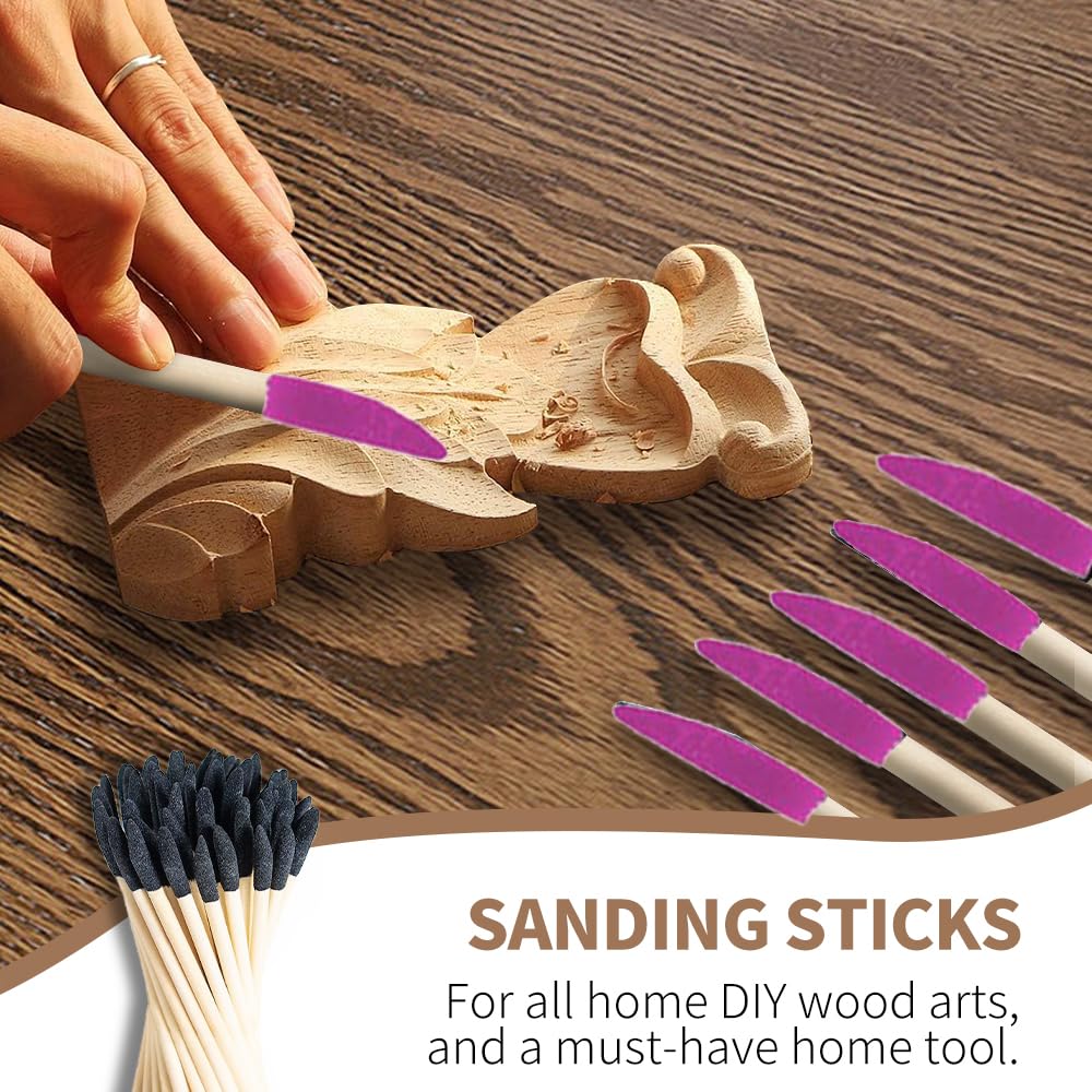 50 PCS 280 Grit Purple Sanding Sticks - Fine Wood Sandpaper Sticks for Tight Spaces & Small Woodworking Projects - Perfect for Plastic Models, DIY Crafts & Home Repair - Wood Sander Tools Assortment for Smooth Finishing