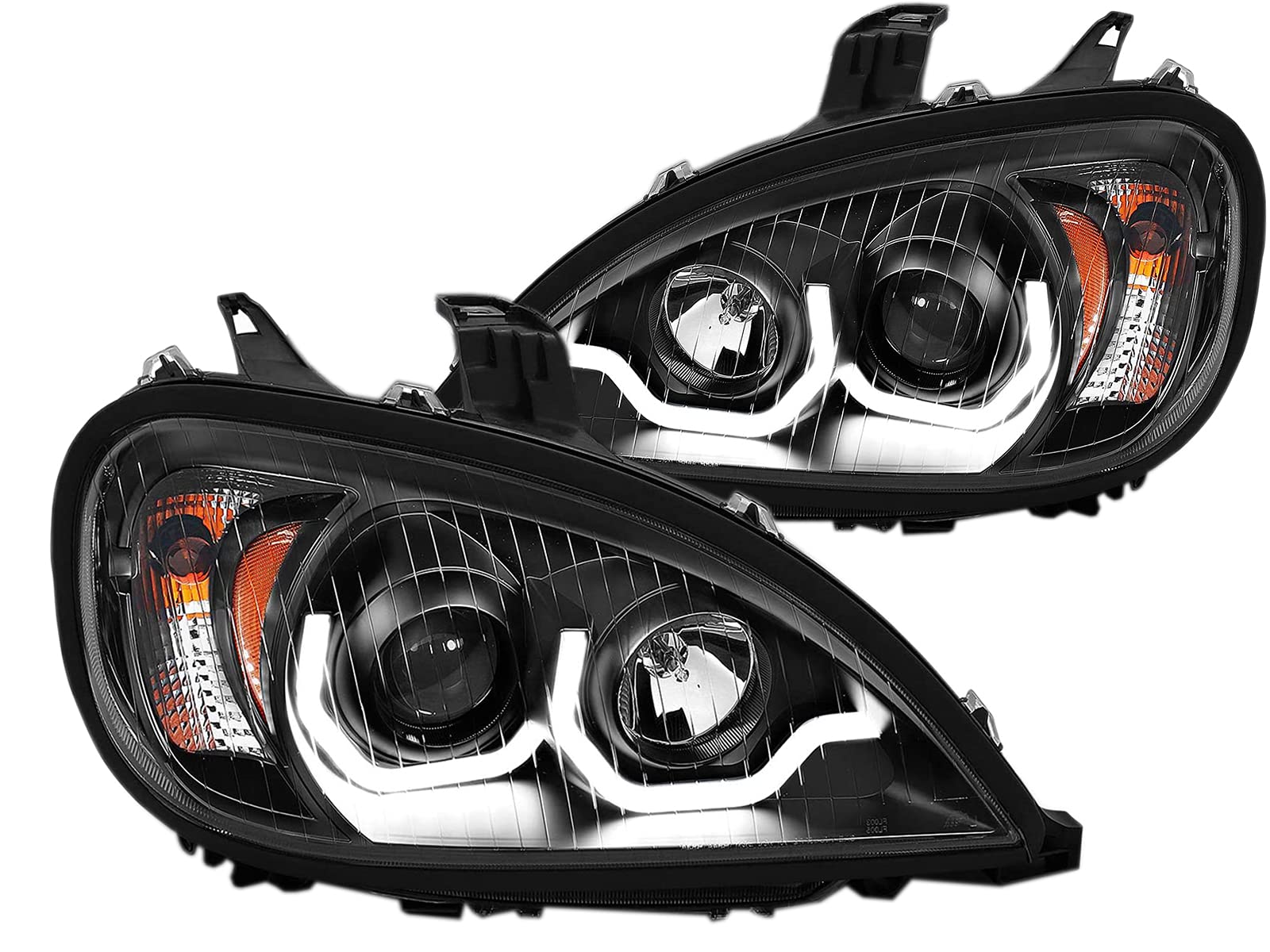 Freightliner Columbia LED Headlights Replacement - AmeriLite Black Dual LED Projector Headlight Set with High/Low Beam Bulbs | Durable & Bright for Night Driving & Off-Road Use