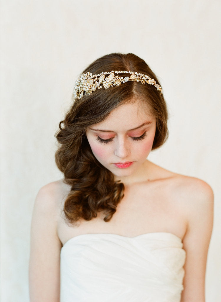 Elegant Double Band Golden Tiara for Women - Style #147 | Perfect for Weddings, Prom, and Special Occasions