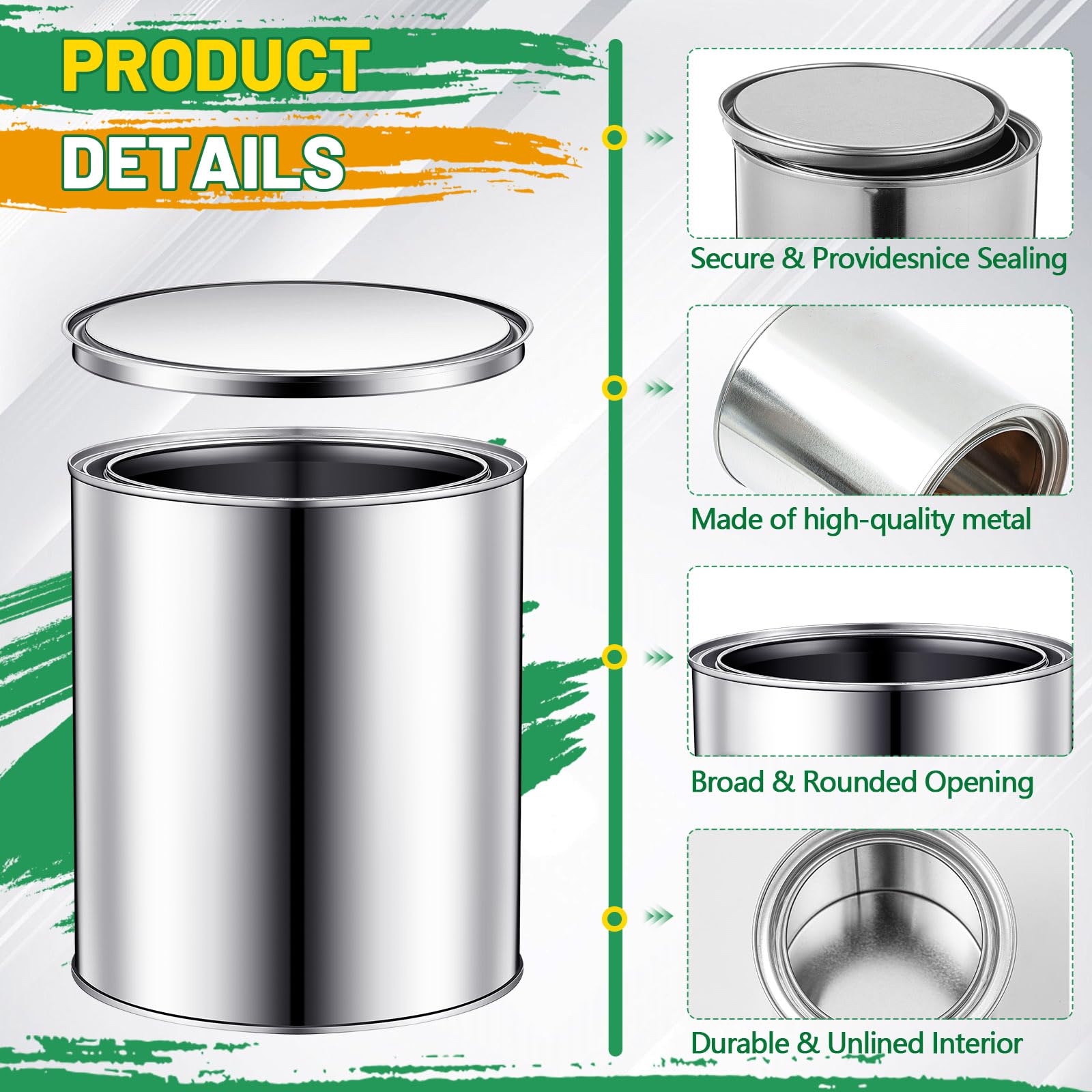 Zonon 4-Piece Gallon & Quart Metal Paint Cans with Lids - Unlined Paint Containers for Artists, DIY Projects & Home Painting - Empty Paint Buckets for Storage & Mixing