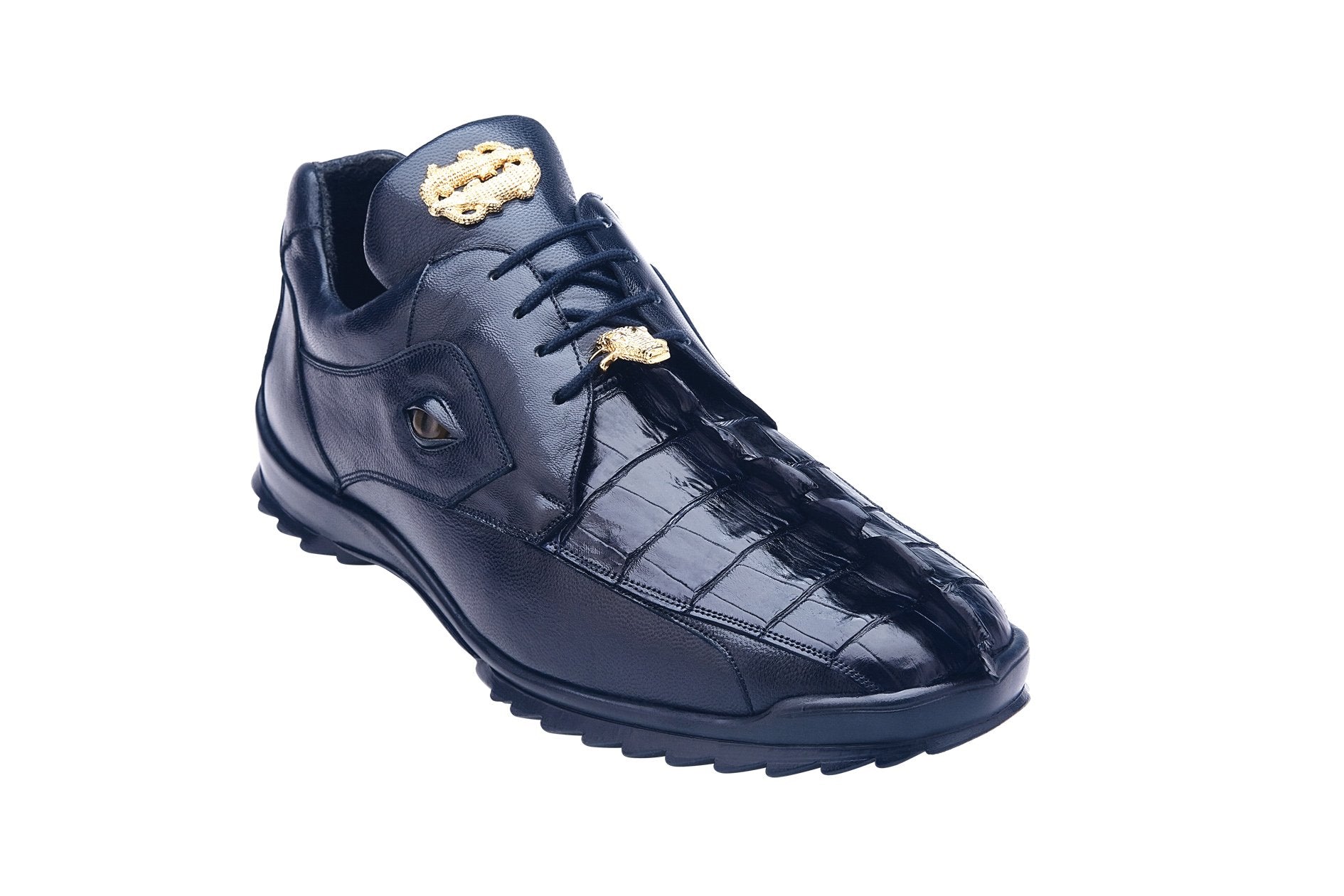 Belvedere Vasco Genuine Hornback Crocodile & Soft Calf Leather Sneakers - Navy Blue 336122 | Luxury Men's Dress Shoes for Business & Formal Occasions