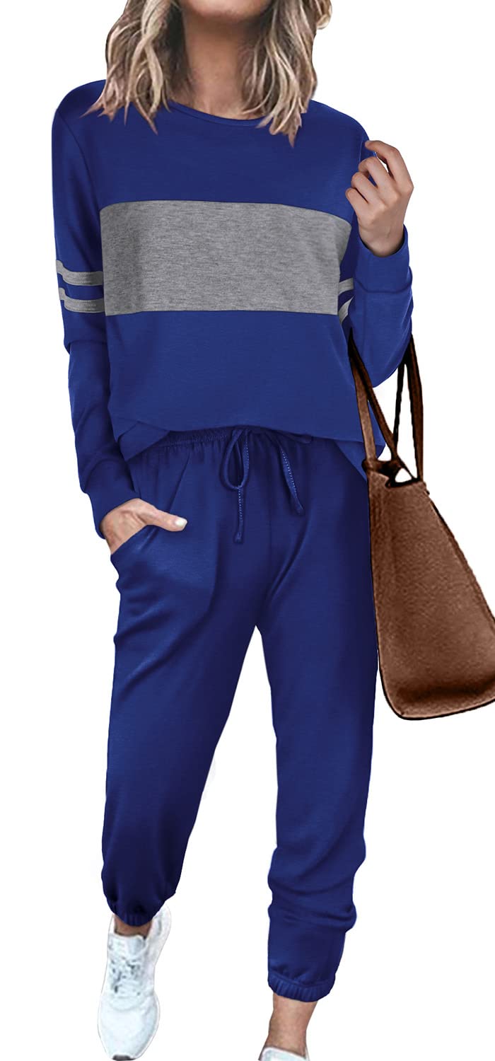 Sipaya Women's Colorblock Sweatsuit Set - 2 Piece Casual Outfit & Lounge Wear | Comfy Matching Sweatshirt & Joggers for Home, Travel & Relaxation