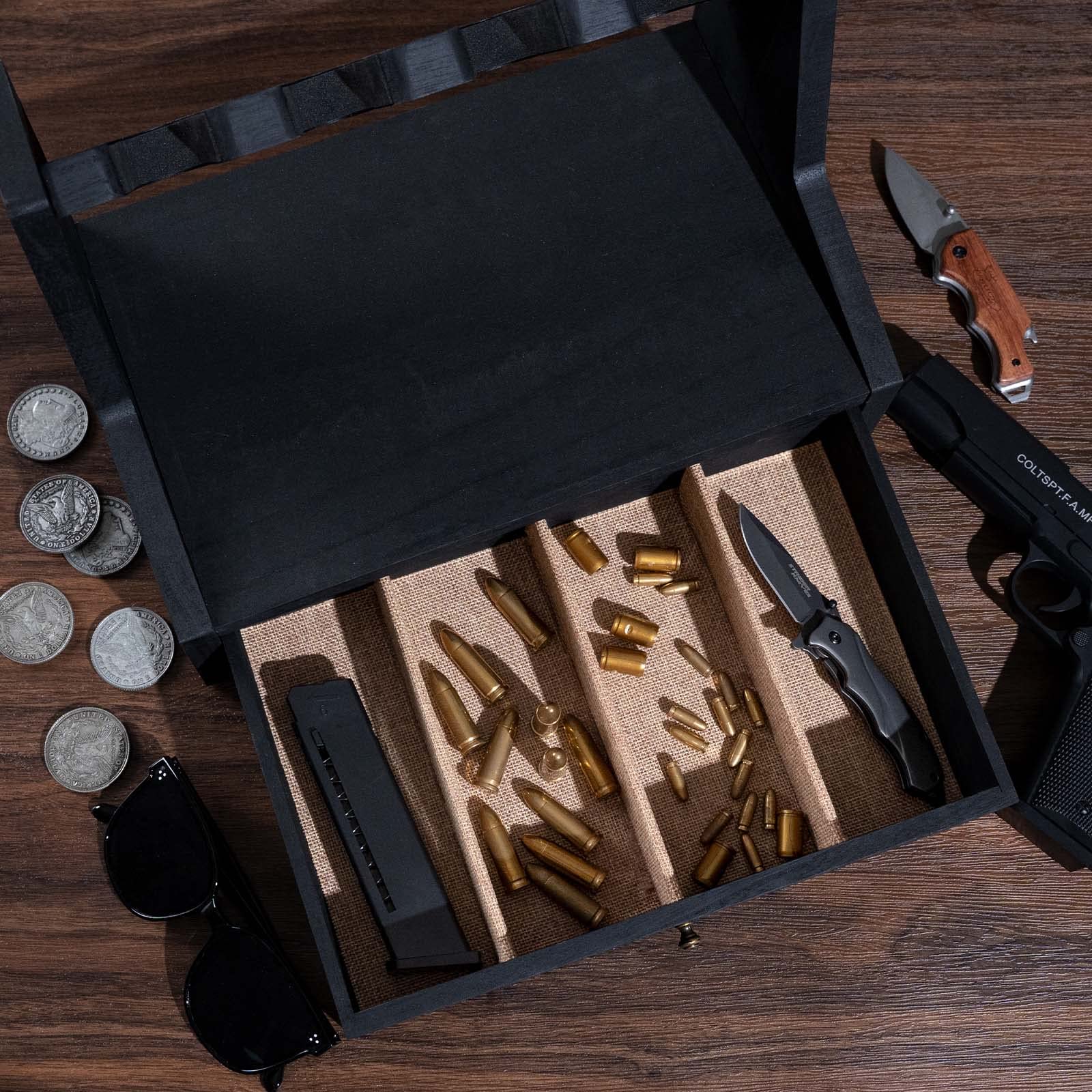 Premium Pistol Rack Gun Safe - Real Wood Handgun Storage Organizer for Gun Cabinets | Rustic Style Nightstand Gun Rack | Perfect Gift for Men & Gun Enthusiasts | Ideal for Bedside, Closet & Hunting Cabin Organization
