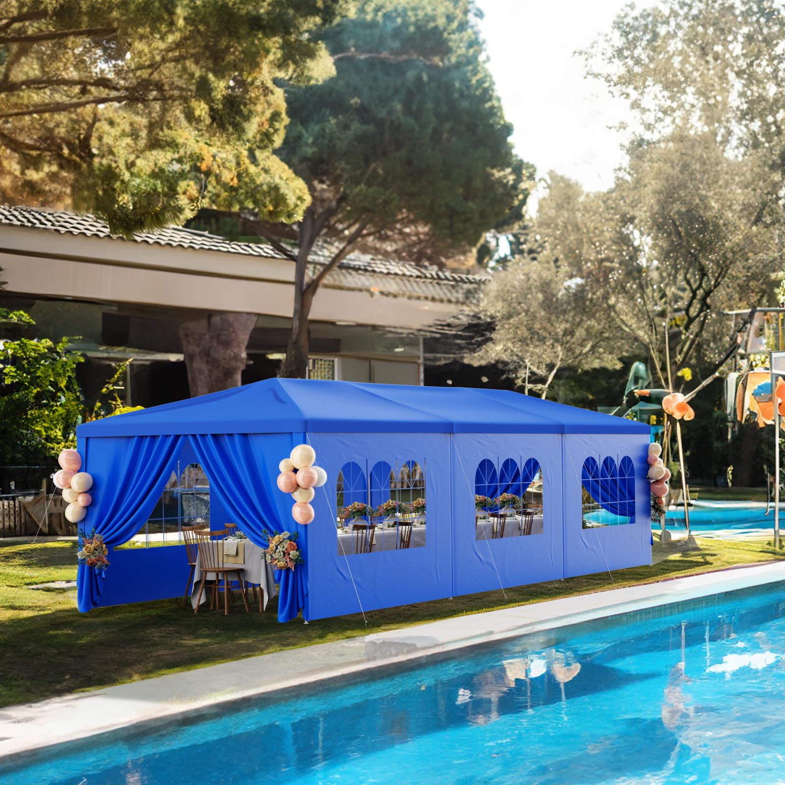 10x30FT Heavy Duty Waterproof Party Tent - Blue Outdoor Canopy Wedding Tent with 8 Removable Sidewalls - Perfect for Patio, Gazebo, Events, BBQ, Holiday, Birthday & Graduation Parties - Durable Shelter for Backyard Gatherings, Festivals & Outdoor Celebrations