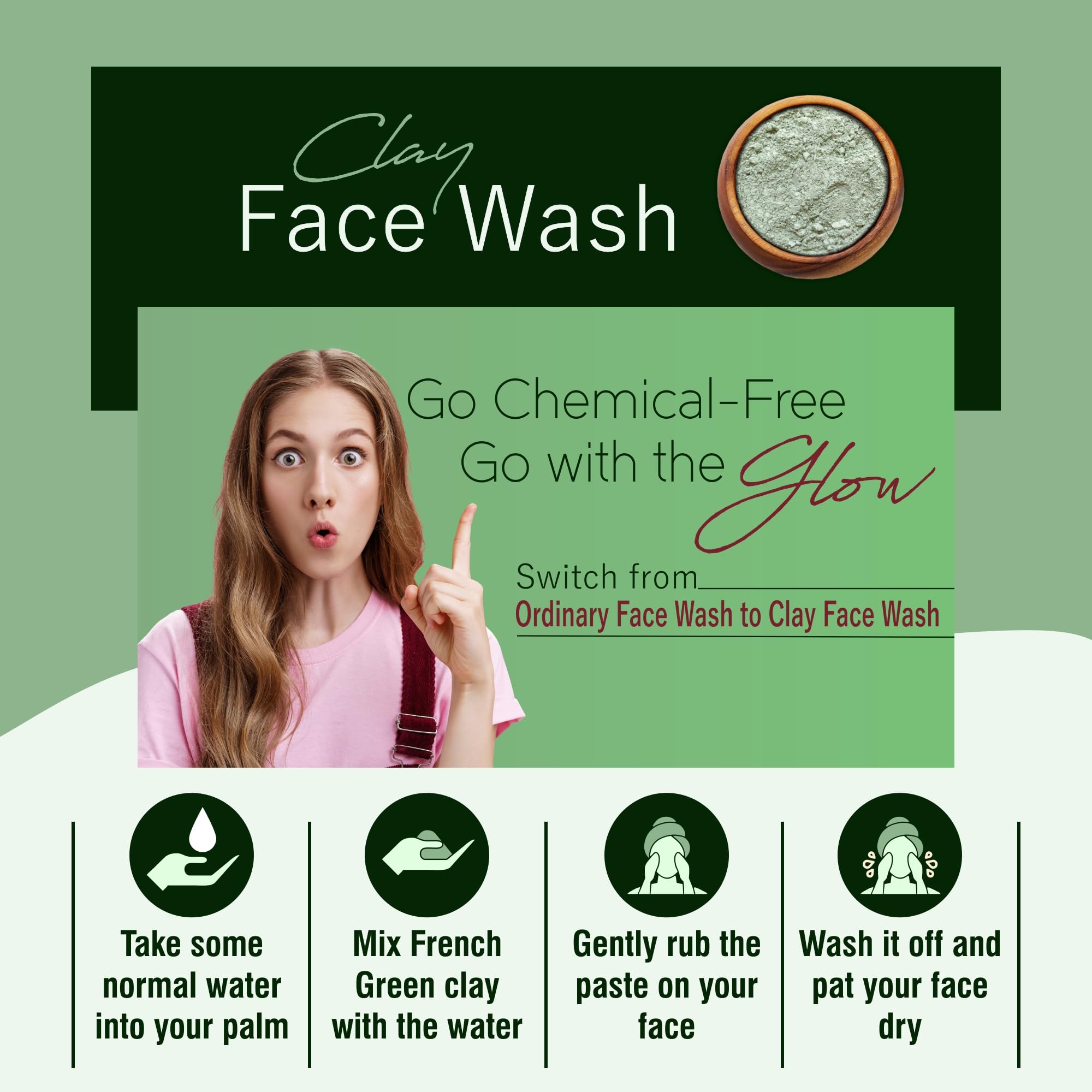 IYUSH Herbal Ayurveda French Green Clay Powder - 250gm | Natural Face Mask for Hydration & Detox | Deep Cleansing & Pore Minimizing | De-Tan & Brightening Treatment | Perfect for Spa, Acne Care & Glowing Skin Routine