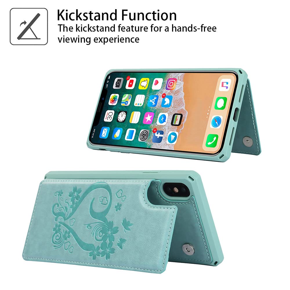 Premium Leather Wallet Case for iPhone X/Xs - RFID Blocking Card Holder with Kickstand & Wrist Strap | Slim Protective Phone Cover for Men & Women | Perfect for Work, Travel & Everyday Use (Green)