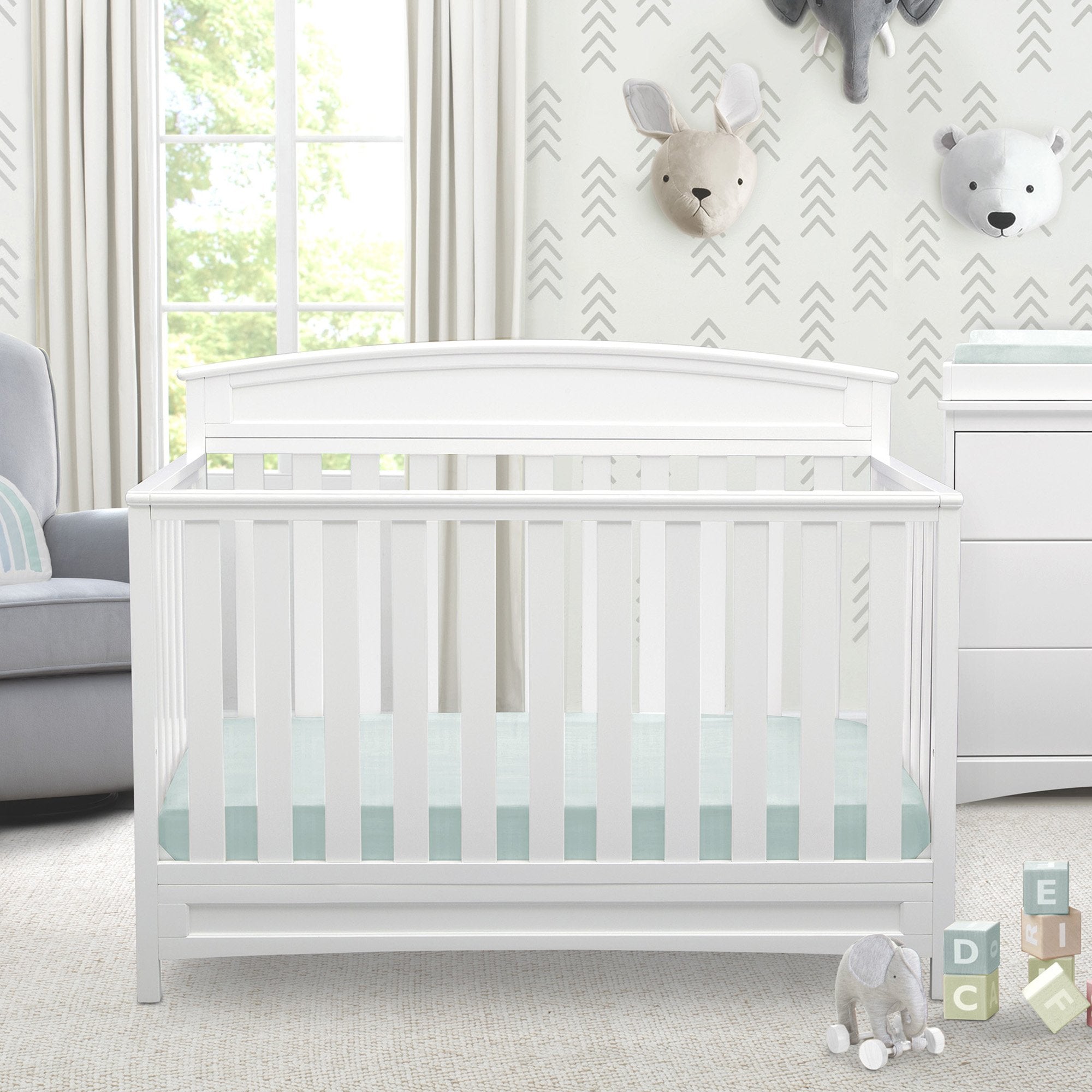 Sutton 4-in-1 Convertible Baby Crib - White Nursery Furniture for Newborn to Toddler Bed | Perfect for Modern Nursery, Bedroom & Daycare Use