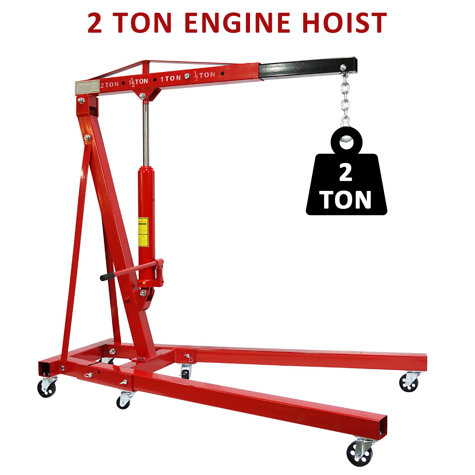 GARVEE 2 Ton Folding Engine Hoist - 4400 LBS Capacity Heavy Duty Shop Crane for Automotive Repair, Engine Removal & Equipment Lifting