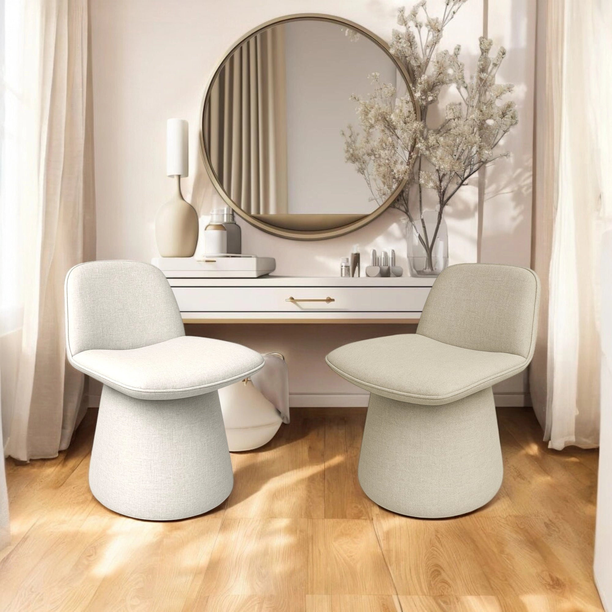 Kai Dressing Stool - Adjustable Height Makeup Vanity Seat with Cushion for Bedroom & Bathroom | Perfect for Makeup Application, Hair Styling & Relaxing