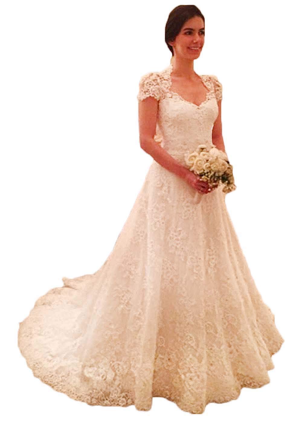 Elegant A-Line Lace Wedding Dress for Women 2024 | Short Sleeve Bridal Gown | Perfect for Beach, Garden & Church Weddings