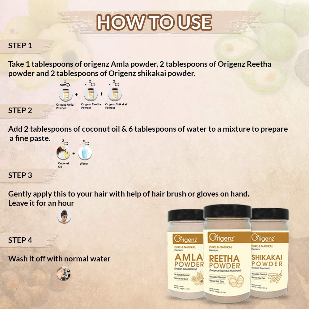 Origenz Reetha, Shikakai & Amla Powder Combo Pack - 300g Natural Hair Care for Healthy Scalp, Dandruff Control & Hair Growth | Ayurvedic Herbal Wash, Nourishing Mask with Indian Gooseberry | Perfect for Daily Hair Cleansing & Holistic Hair Treatment
