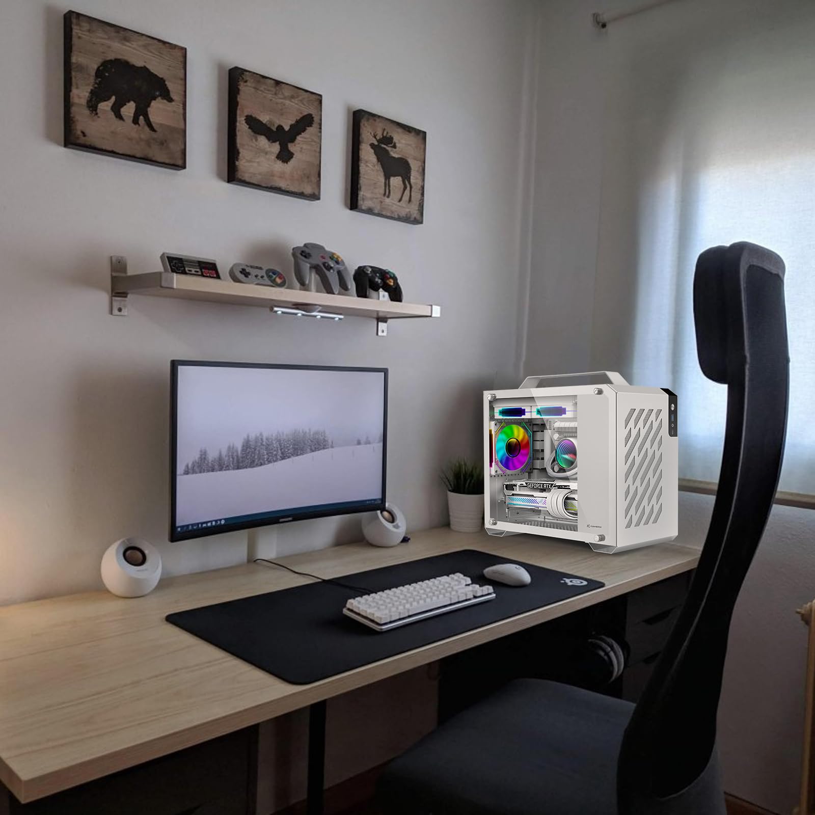White Micro-ATX PC Case with Detachable Handle - Preinstalled 3x120mm Fans, Mini Tower Computer Chassis with Cable Management - Compatible with 240mm AIO & Small ITX Desktops | Perfect for Compact Gaming Rigs, Home Office Setups & Space-Saving Workstations