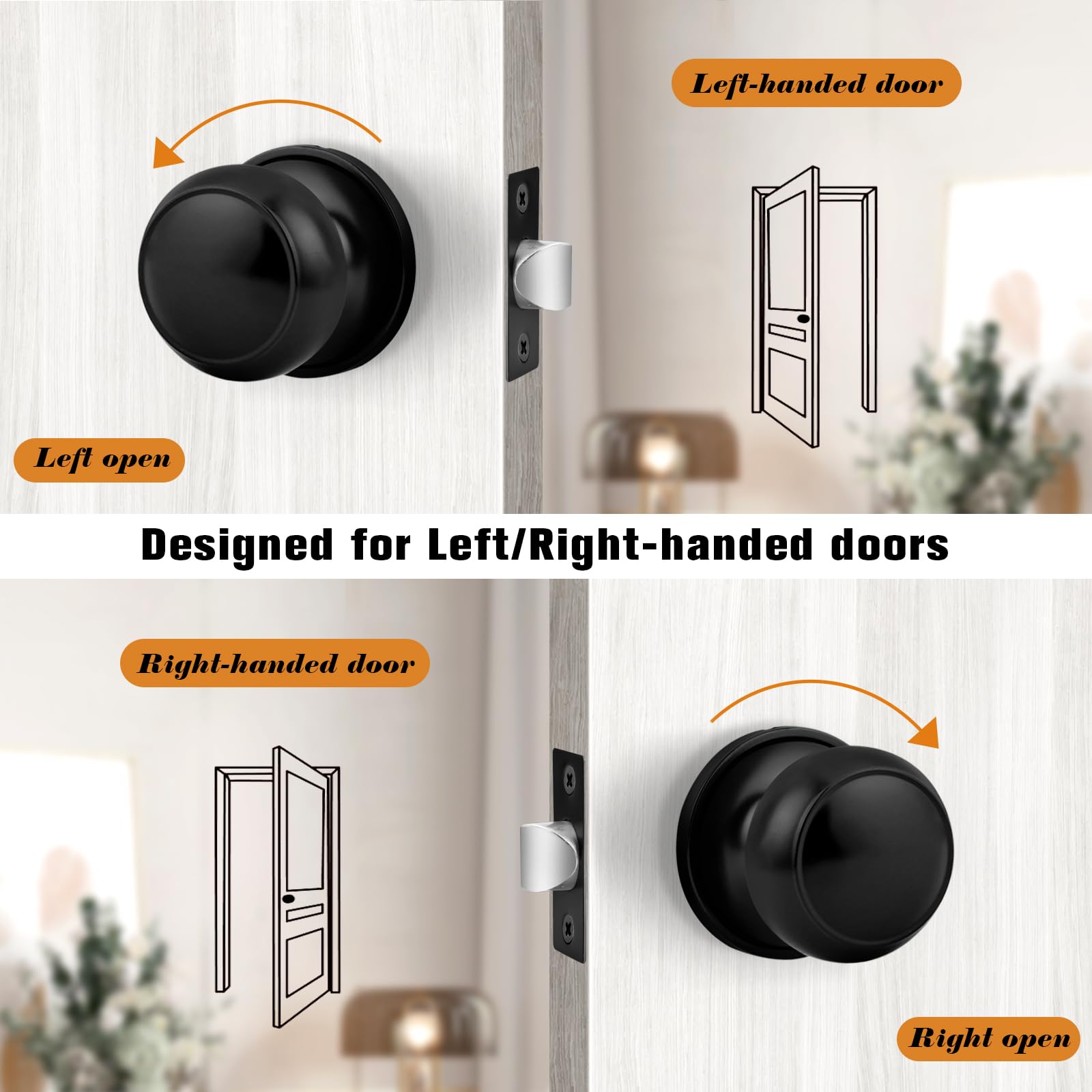 Probrico 10-Pack Matte Black Interior Door Knobs - Keyless Flat Ball Design for Hallway, Closet & Bedroom Doors | Durable Passage Door Handles for Home & Office