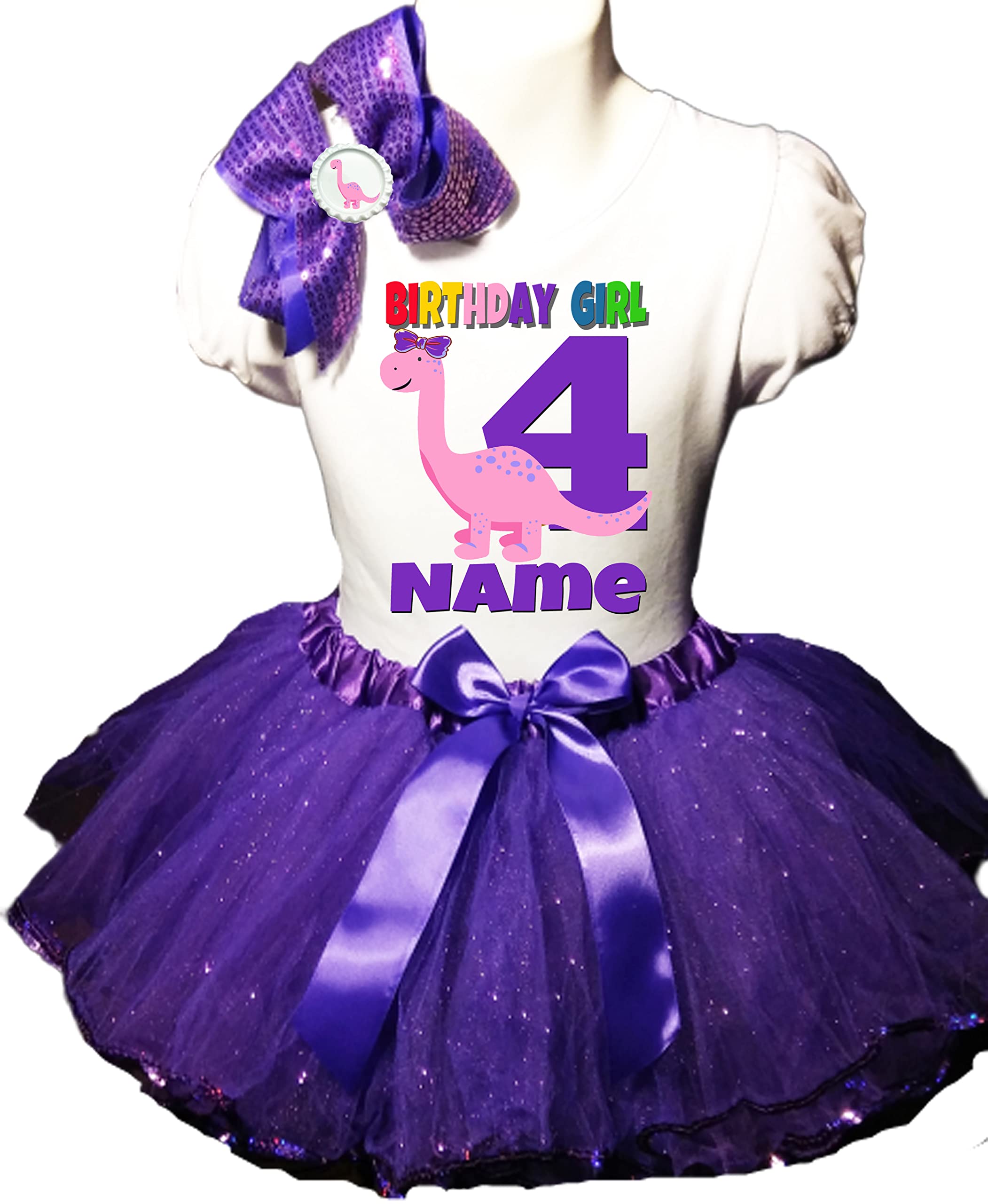 Dinosaur Birthday Outfit for Kids - Personalized Dinosaur Tutu Dress & Shirt Set for 4th Birthday Party | Fast Shipping | Perfect for Dinosaur-Themed Celebrations & Photo Shoots