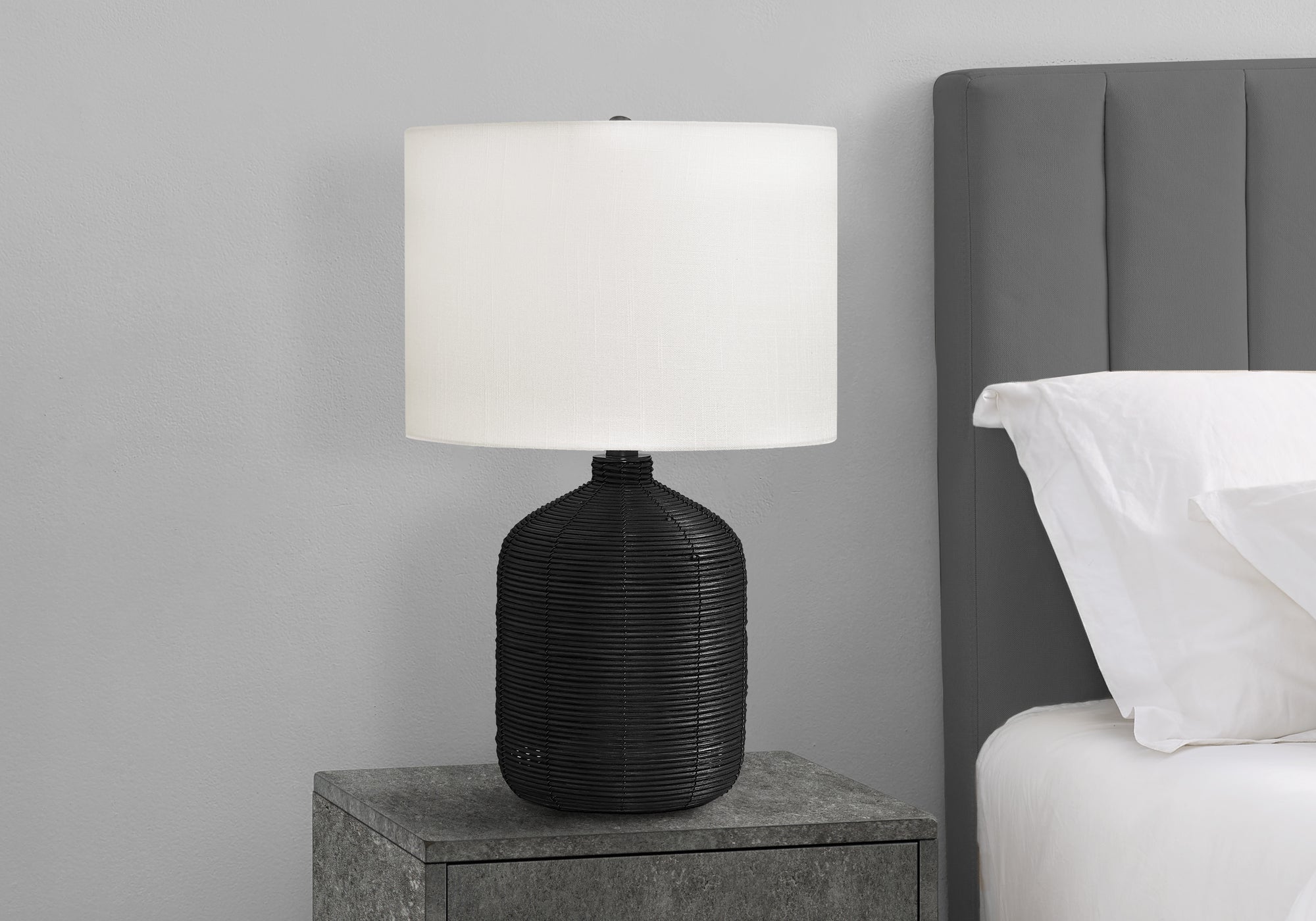 Black Rattan Table Lamp - Modern Ivory/Cream Shade Lighting for Bedroom & Living Room - 23 Inches Tall - Stylish Home Decor