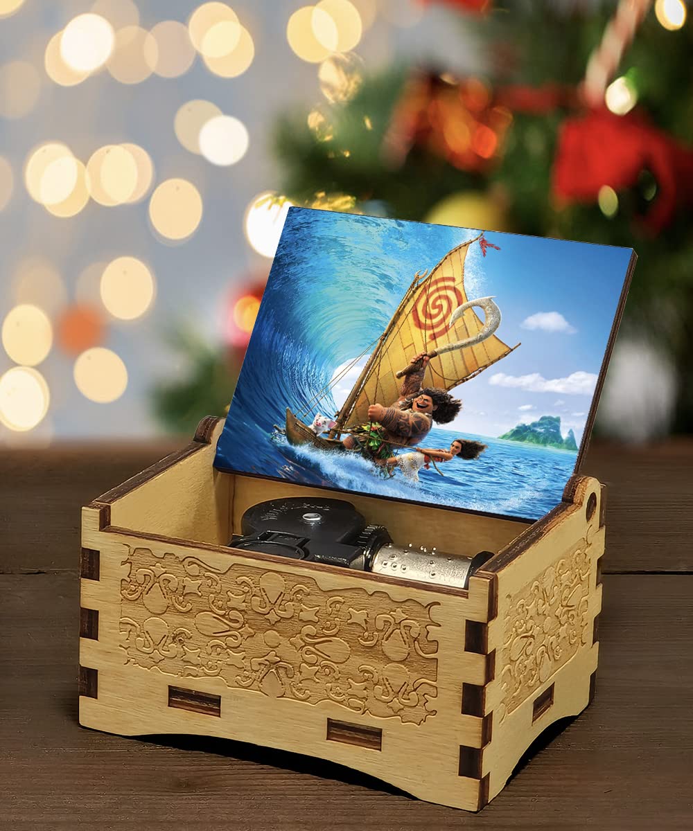 Sooharic Moana Music Box - Hand Carved Antique Wind Up Musical Gift Box for Kids, Birthday, Christmas & Special Occasions | Disney Moana Theme Collectible for Home Décor & Kids' Room