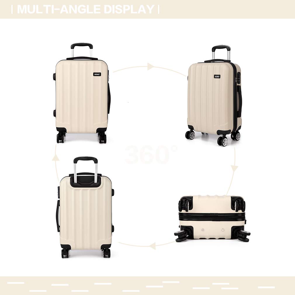 Kono 20 Inch Carry-On Luggage - Ultra Lightweight ABS Hard Shell Cabin Suitcase with 360° Spinner Wheels, TSA Lock & Expandable Design (Beige) - Perfect for Business Travel, Weekend Getaways & Airplane Cabin Use