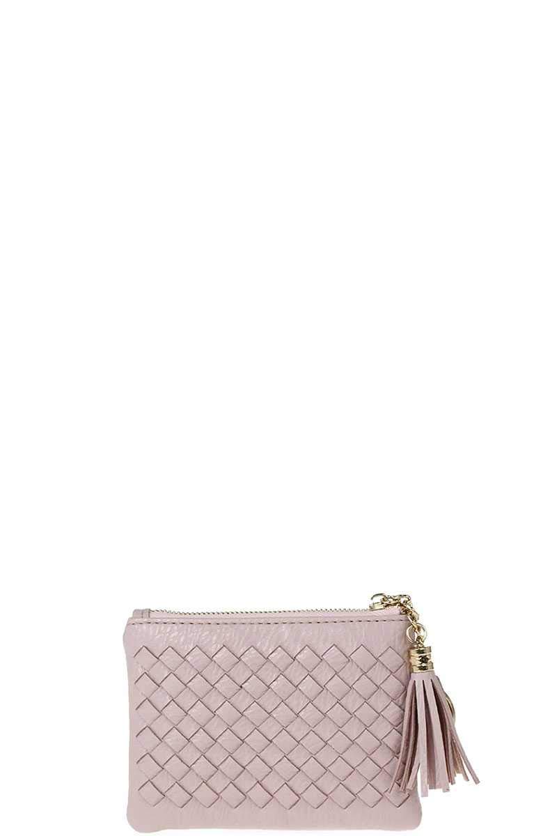 Braided Zip Top Coin Key Wallet for Women - Stylish & Compact White Leather Wallet for Keys, Coins & Cards - Perfect for Everyday Use, Travel & Gifting