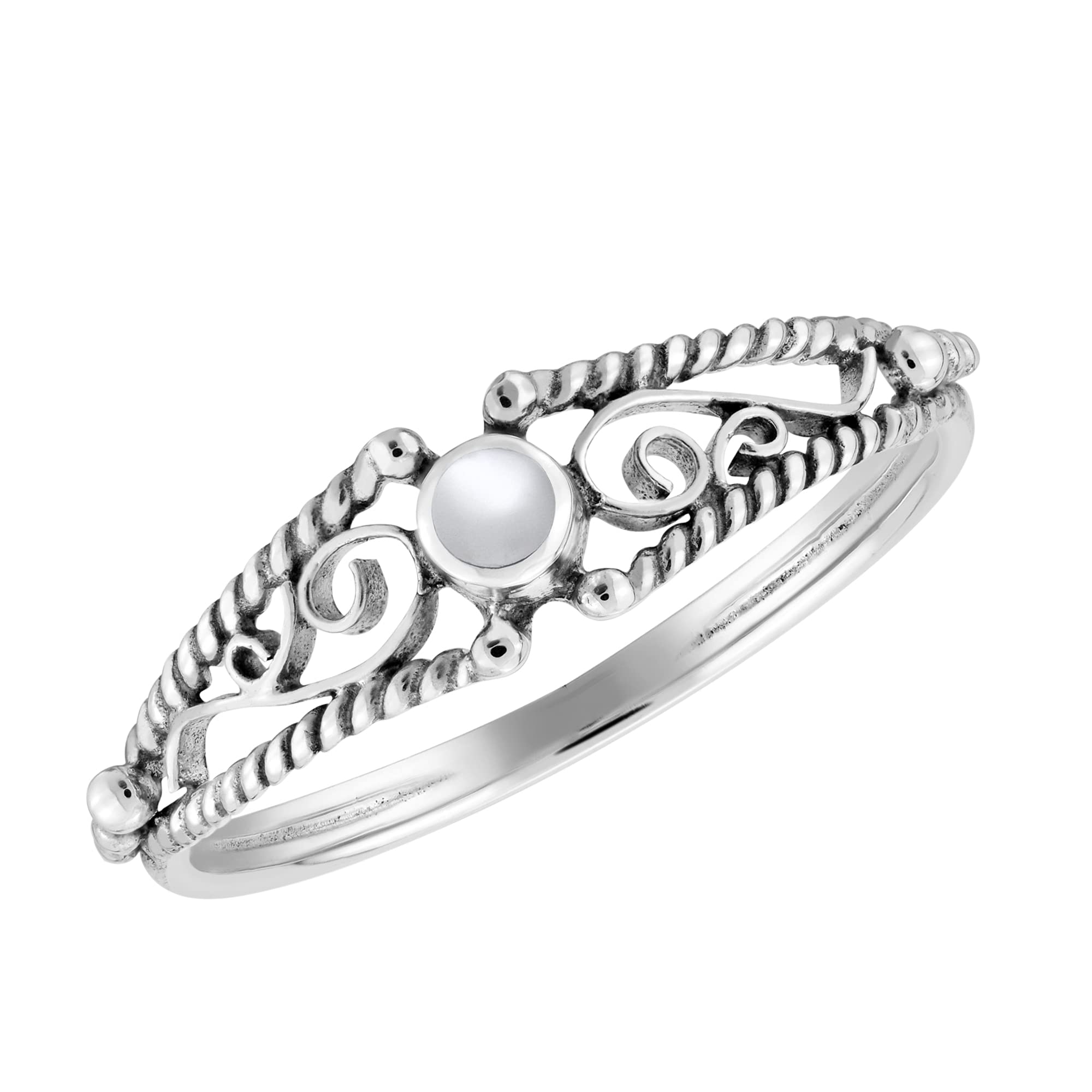 Aeravida Classic Swirl Embrace White Mother of Pearl .925 Sterling Silver Ring for Women | Minimalist Wedding Band, Everyday Jewelry | Comfort Fit Sizes 7-9 | Perfect Gift for Daughter, Wife, Anniversary | Elegant for Office, Date Night & Special Occasions