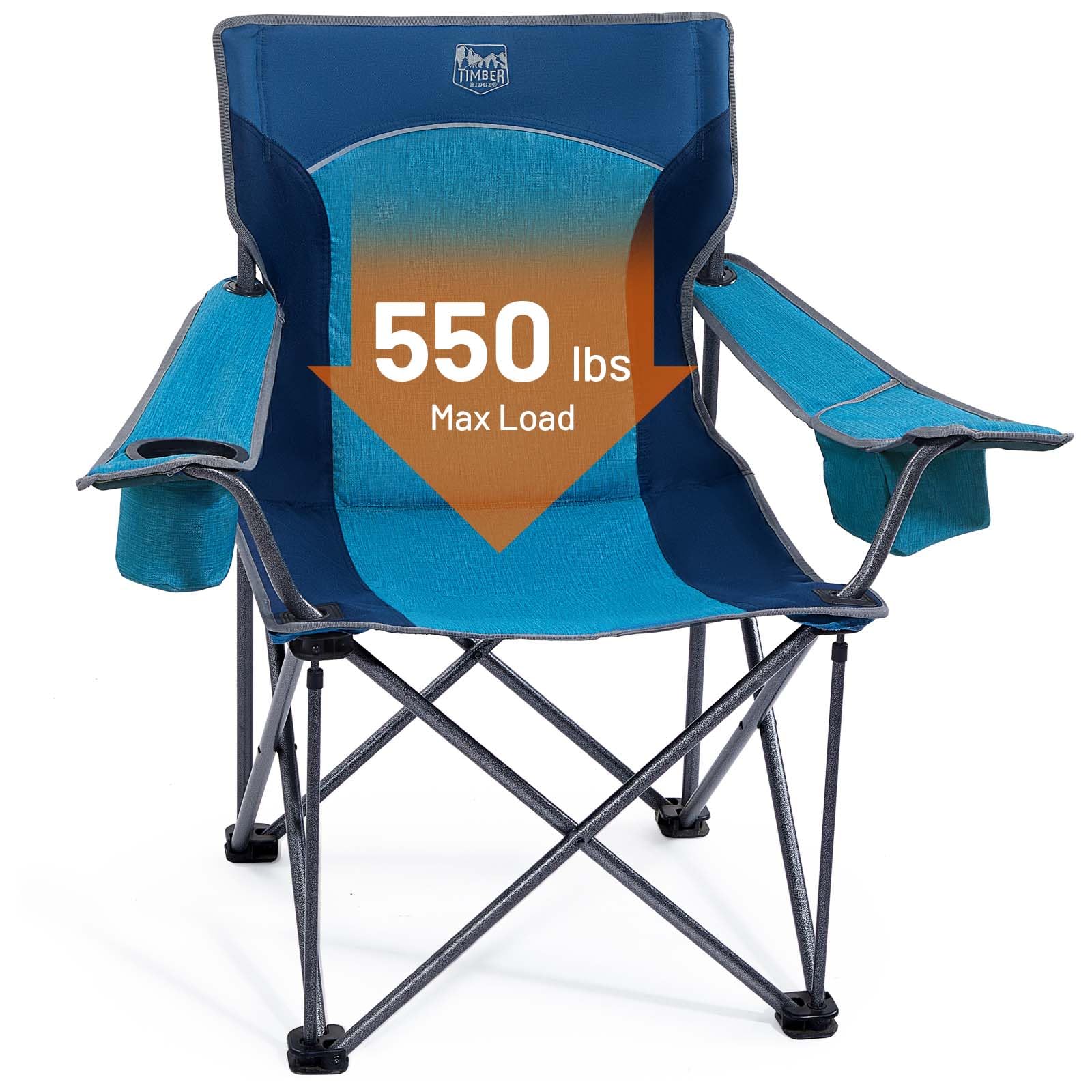 Heavy Duty Oversized Folding Camping Chair for Adults - 550 LBS Weight Capacity with Cup Holder & Side Pocket - Durable Portable Outdoor Chair for Camping, Beach, Picnic, Lawn, Backyard, Tailgating & Outdoor Events (Blue)