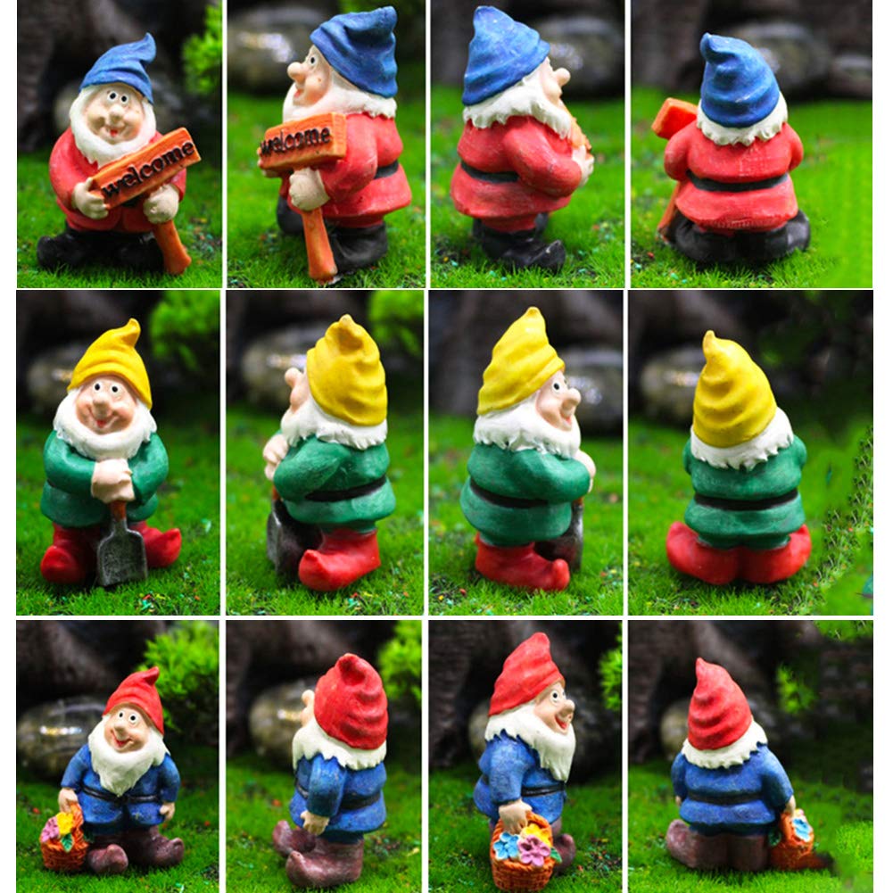 MAOMIA Miniature Gnome Figurines 7 Pcs - Fairy Garden Decor, Micro Landscape Statues for Plant Pots, Flower Beds & Outdoor Decorations - Perfect for Home Garden, Patio, and Indoor Plant Displays
