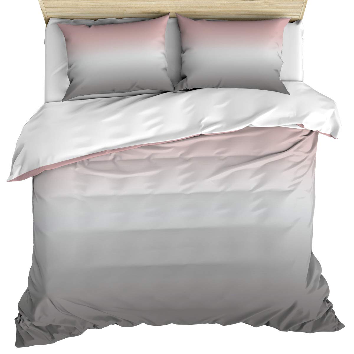 Modern Pink & Gray Ombre Full Duvet Cover Set with 2 Pillowcases - 3 Piece Reversible Microfiber Bedding for All Seasons | Cozy Home Decor, Guest Room & Master Bedroom Upgrade