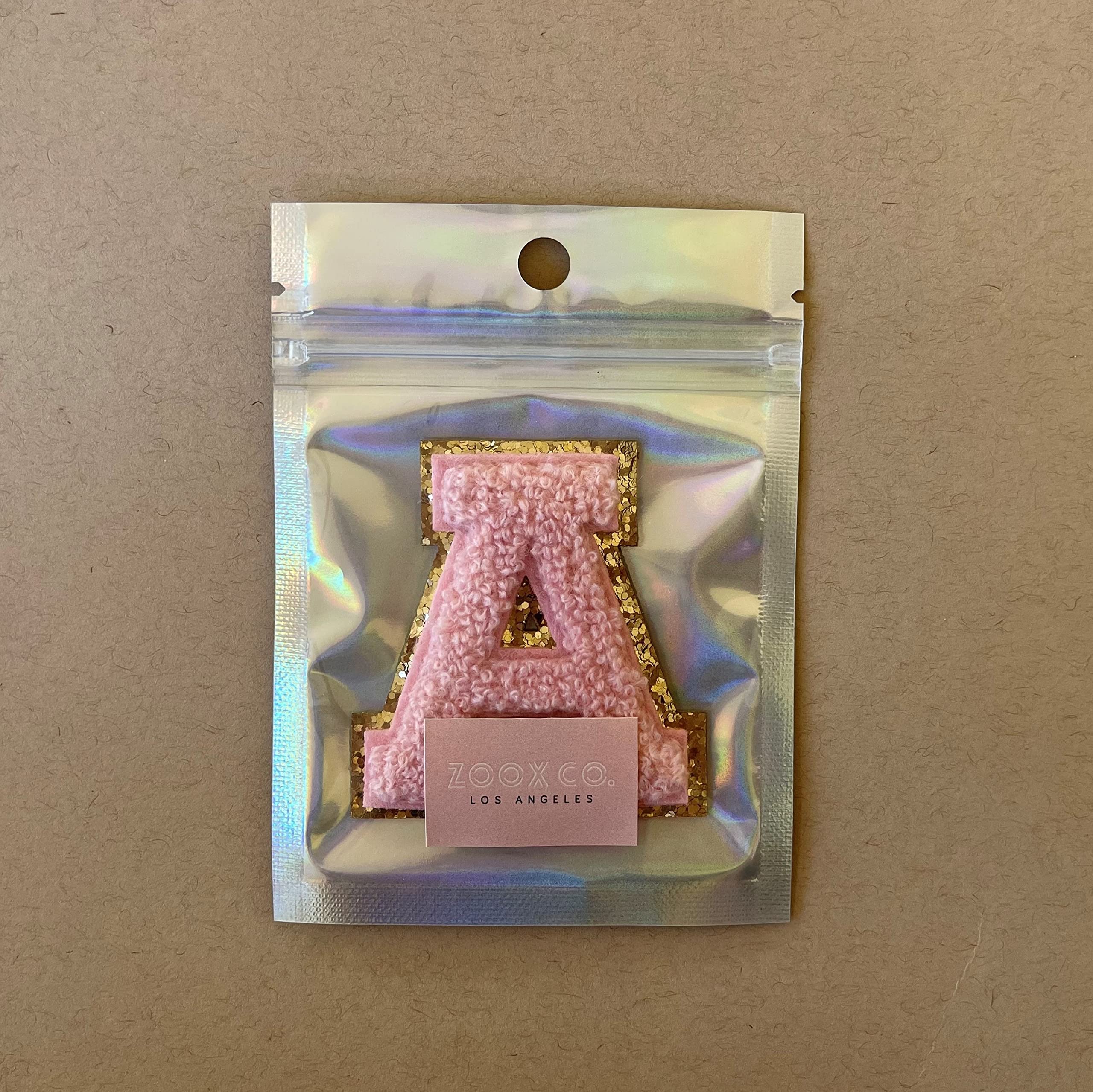 Gold Glitters & Pink Chenille Varsity Initial Patches - 2.25