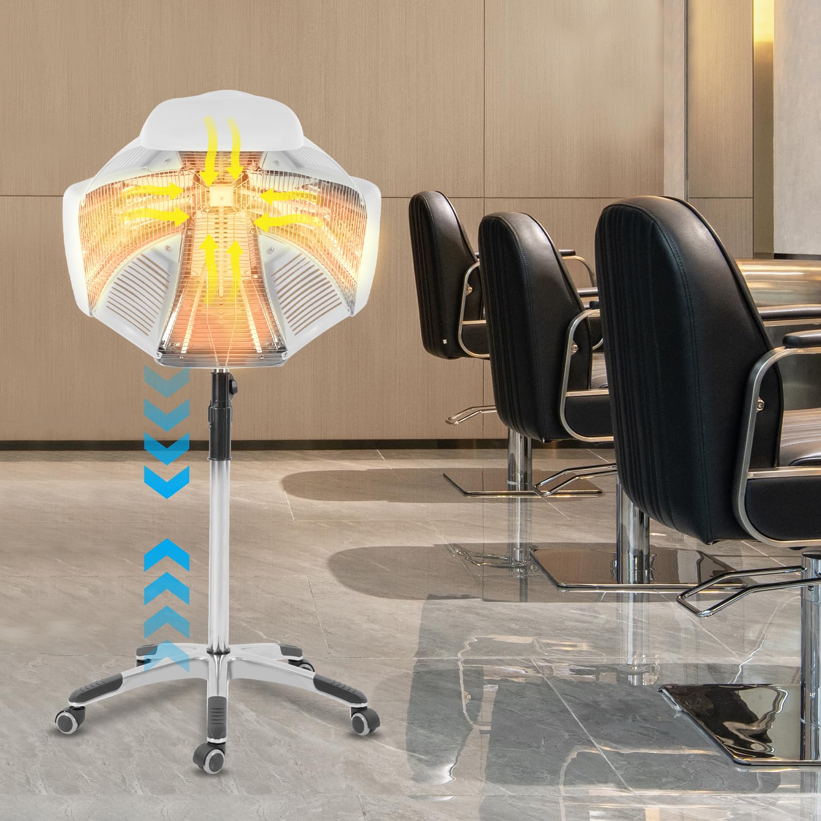 Professional Adjustable Standing Hair Hood Dryer with Wheels - Salon & Home Use Hair Steamer for Perming, Drying & Styling - Perfect for Salons, Spas & At-Home Hair Care (White)