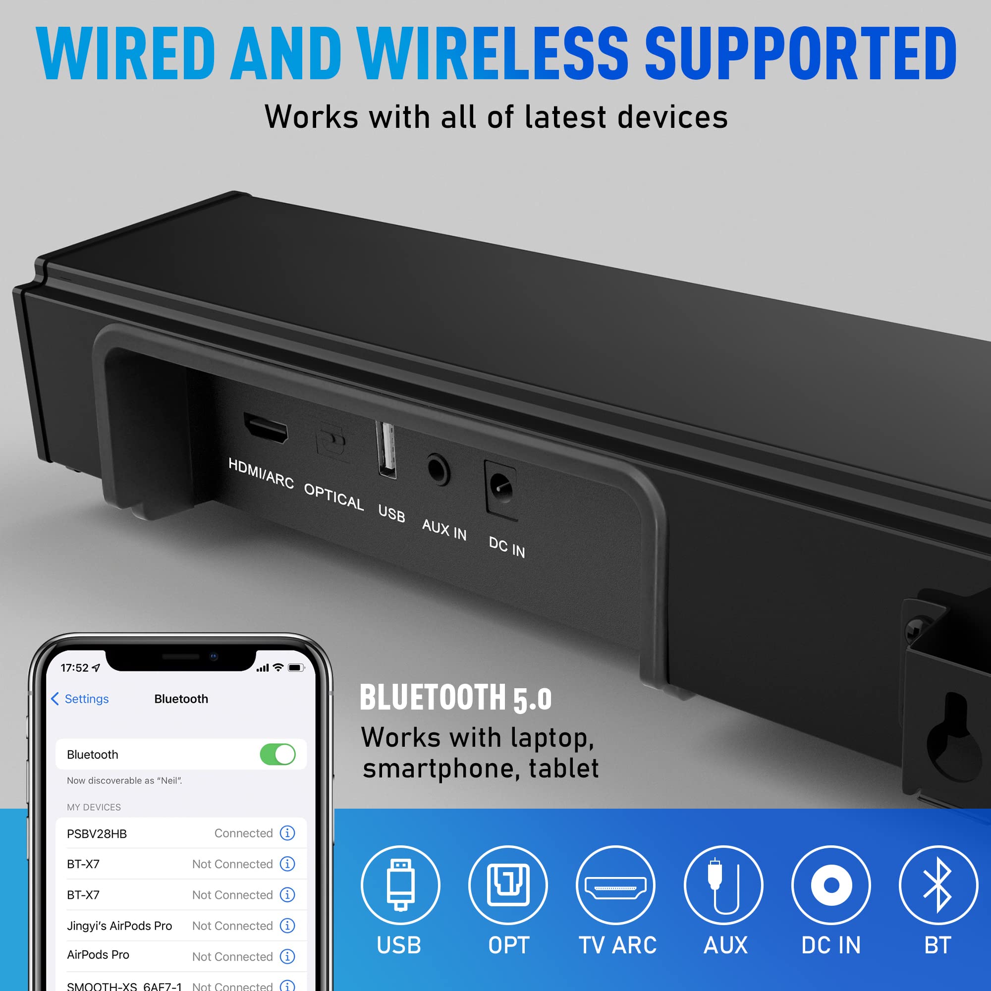 PyleUSA 2.1 Channel 500W Bluetooth Soundbar with Wireless Subwoofer - 35