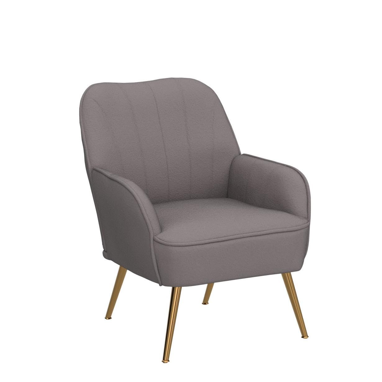 Modern Accent Chair Set of 2 - Plush Teddy Furry Upholstered Armchairs with Sherpa Fabric & Gold Metal Legs, Cozy Living Room Seating for Reading Nook, Bedroom or Home Office (Grey) - Perfect for Relaxing, Lounging & Enhancing Your Interior Decor