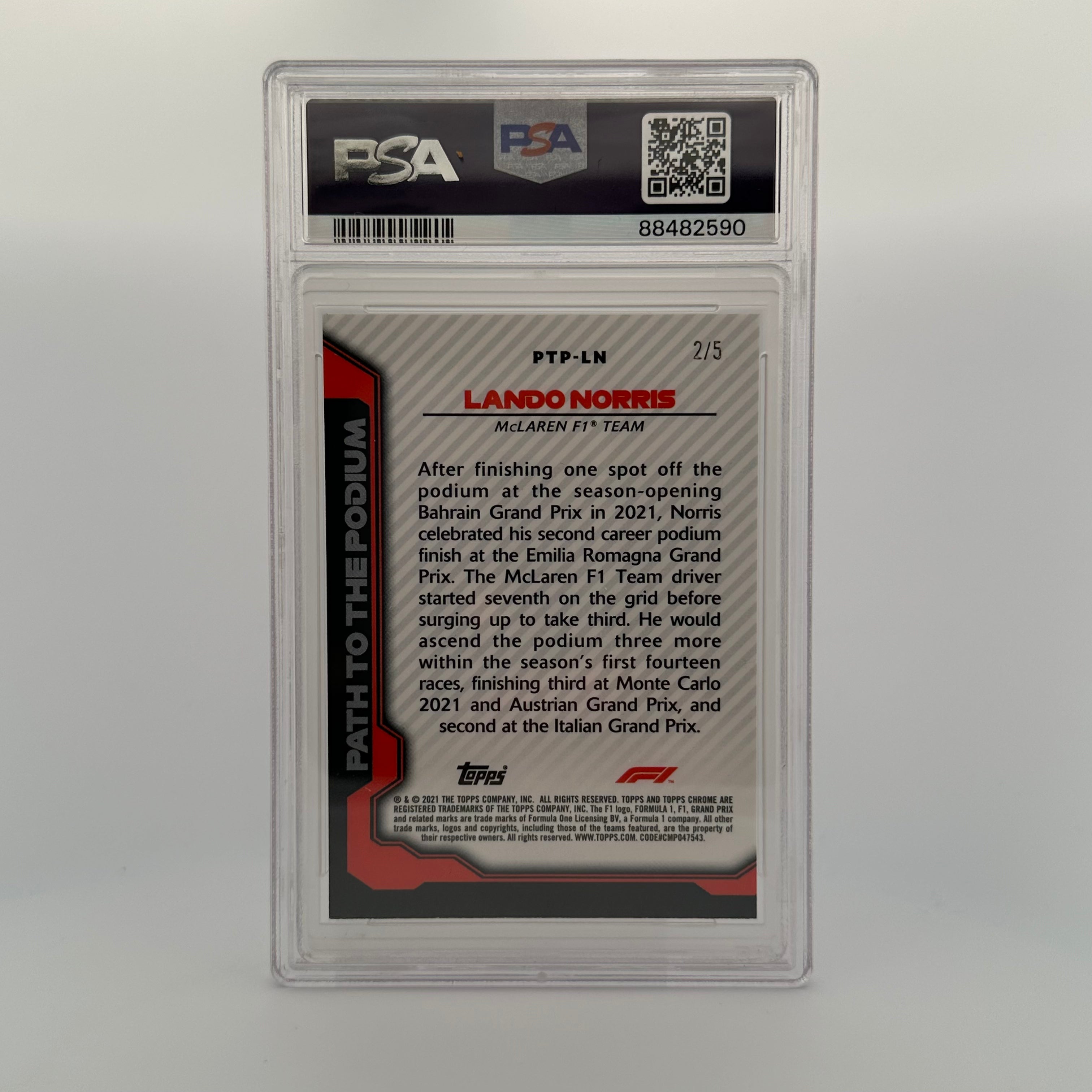 2021 Topps Chrome Lando Norris #PTPLN Red Refractor PSA 9 2/5 - Rare Racing Collectible for F1 Fans & Sports Card Investors - Perfect for Display, Trading, and Memorabilia Collections