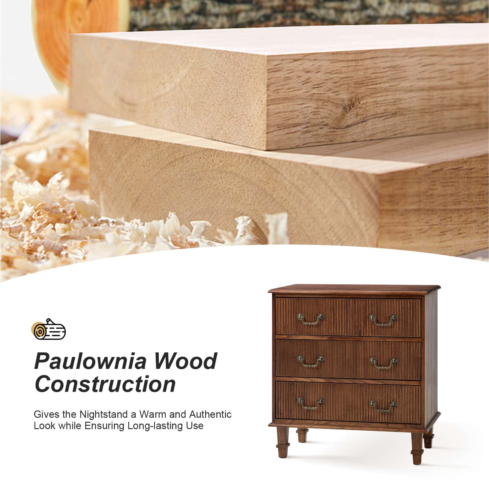 Rustic 3-Drawer Nightstand with USB Charging Station - Solid Wood Bedside Table for Bedroom, Living Room & Guest Room | Galatea Optional Types
