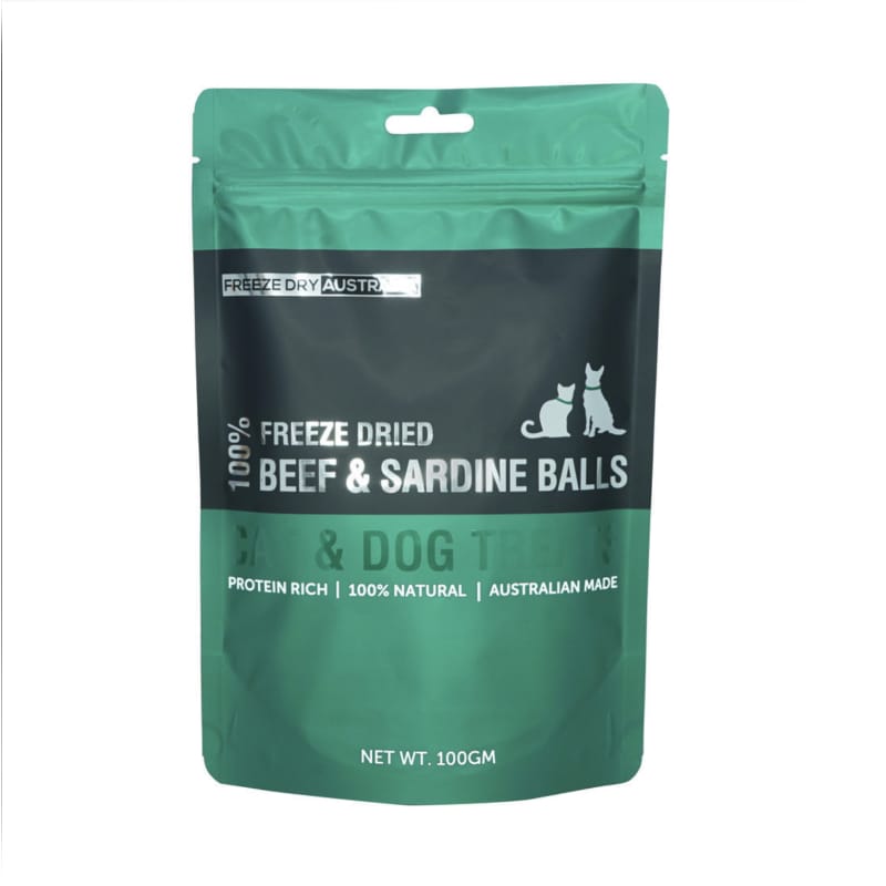 Premium Freeze-Dried Australian Beef & Sardine Balls - Natural Cat & Dog Treats, 100g - High-Protein Snack for Training, Rewards & Dental Health