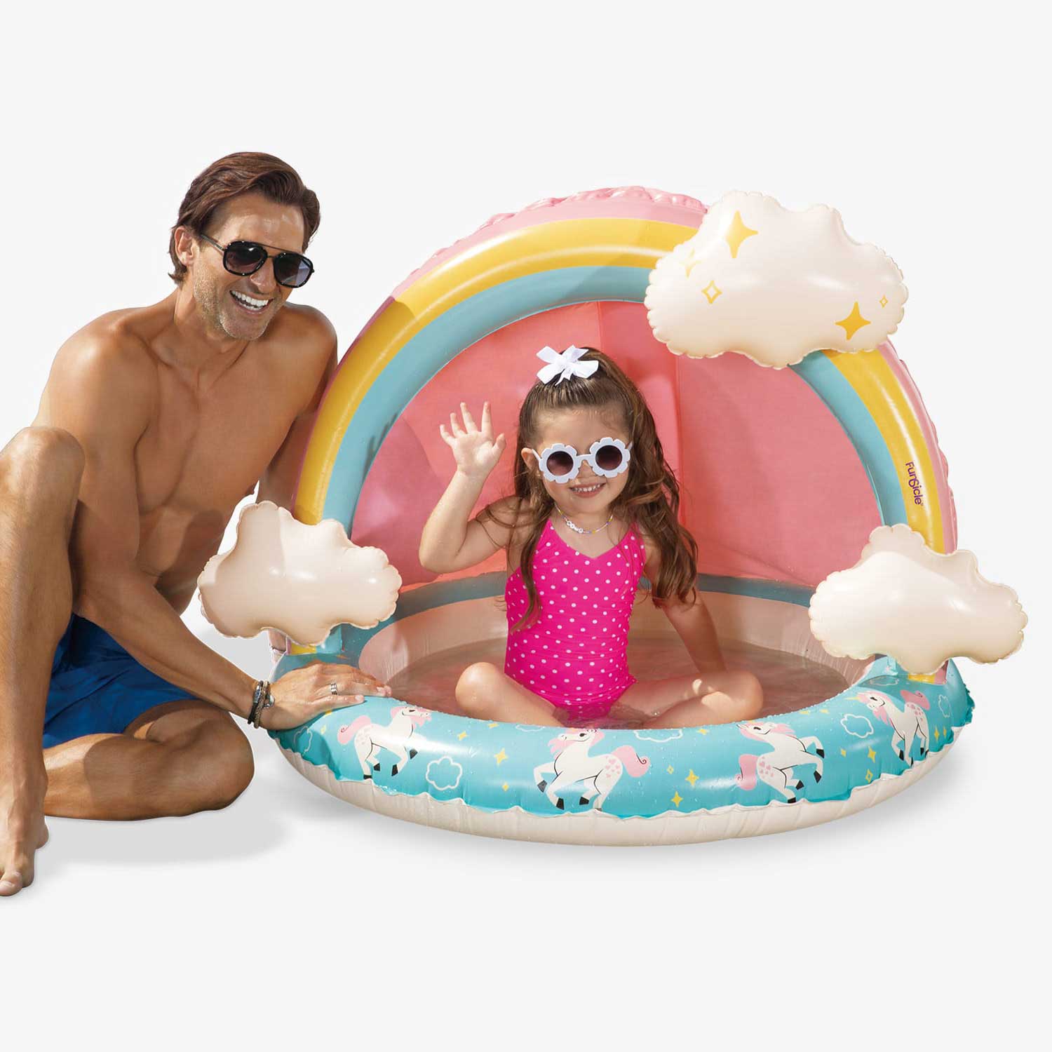 Funsicle Rainbow Magic Shaded Pool - Colorful Inflatable Kids Swimming Pool with Sunshade for Outdoor Summer Fun, Backyard Water Play, and Beach Parties