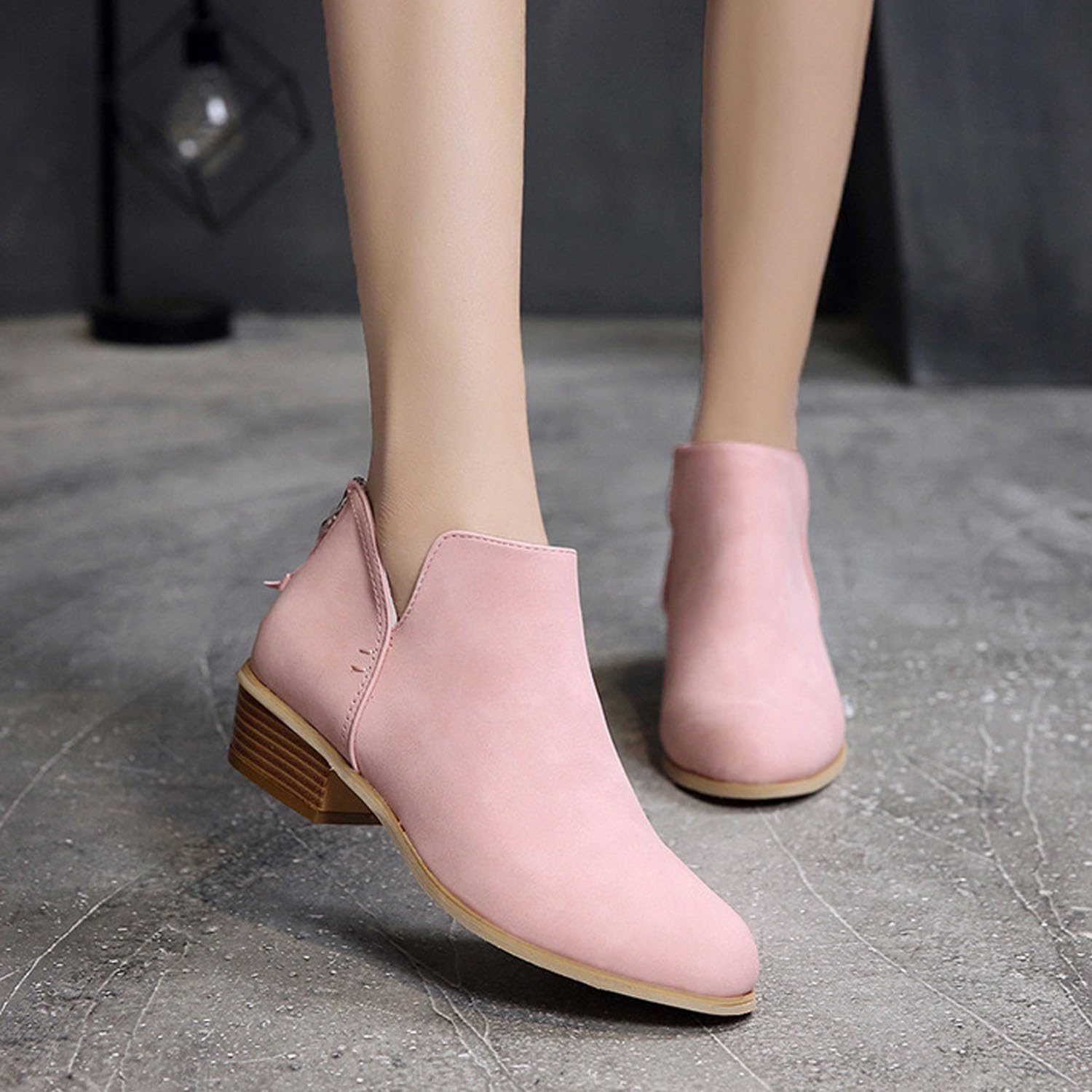 Bkebge Women's Ankle Boots - Low Heel Round Toe Suede Booties | Non-Slip Casual & Hiking Shoes | UK Size 5 Pink | Perfect for Everyday Wear, Office & Outdoor Activities