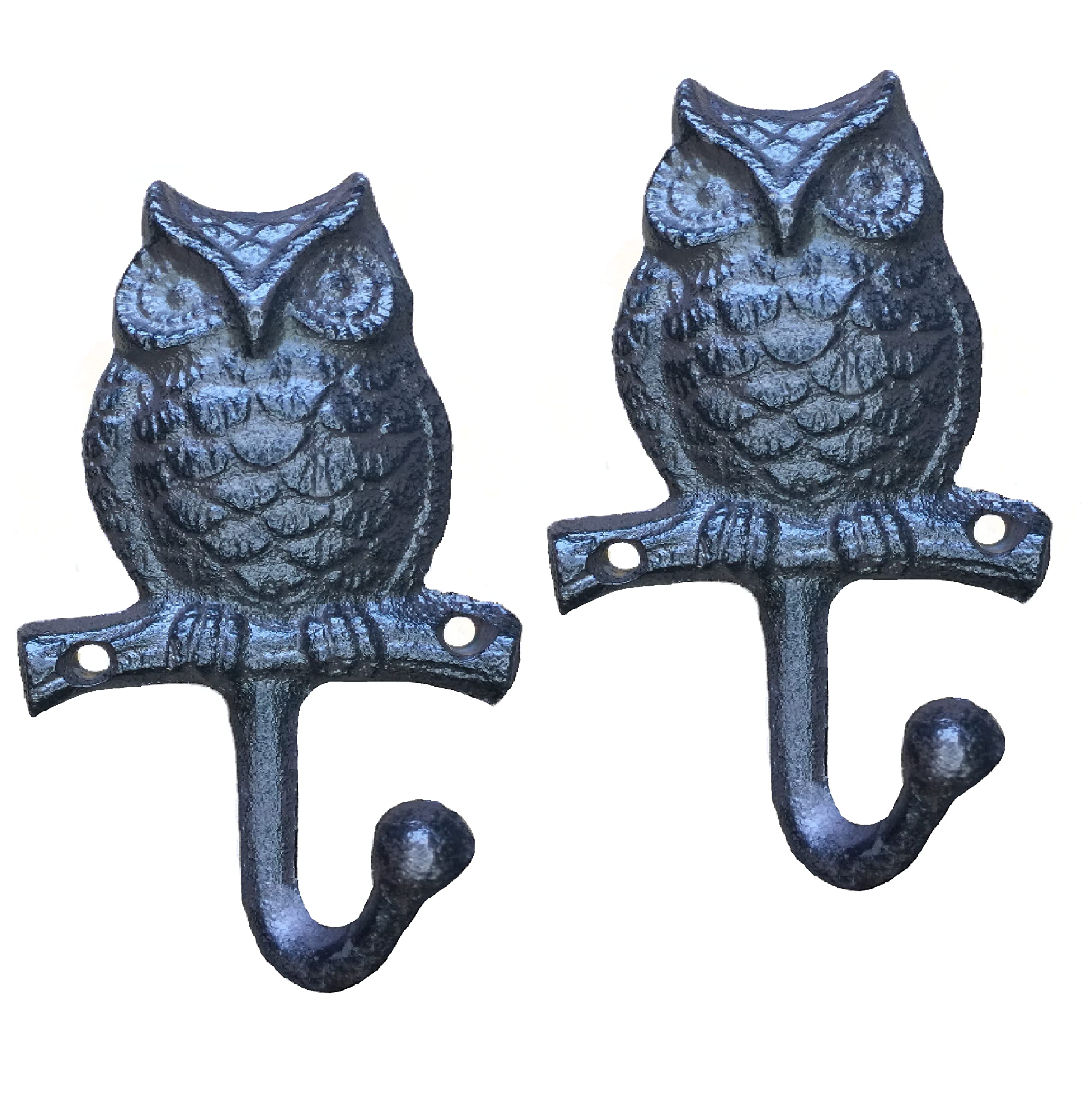 Decorative Cast Iron Owl Shaped Wall Hooks - 2-Piece Set for Keys, Towels & Home Decor - Handmade Metal Hooks for Indoor & Outdoor Use in Home, Garden, Office - Perfect Gift Idea for Animal Lovers