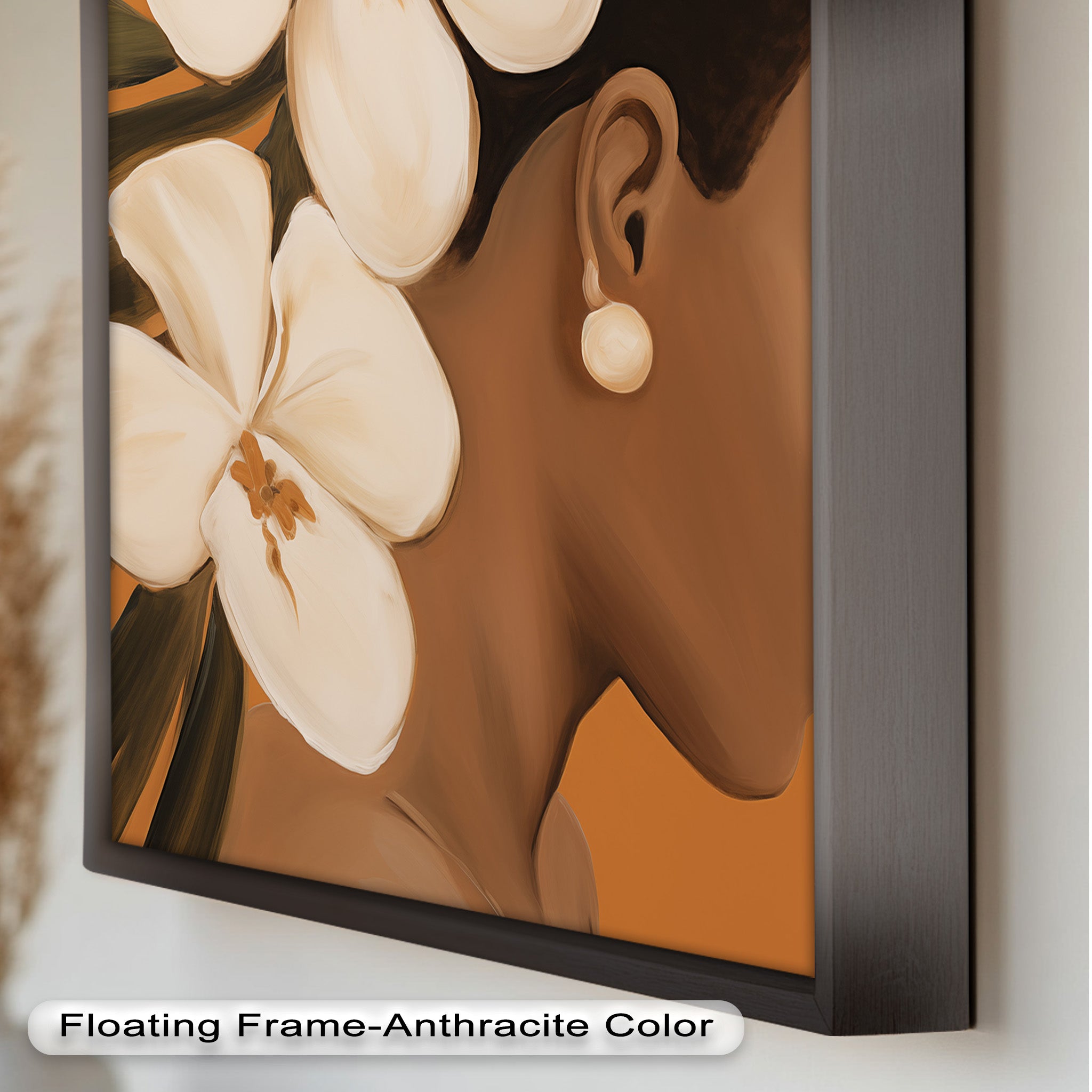 African Woman with Orchids Framed Oil Painting - Handmade Wall Art Decor for Living Room, Bedroom & Office