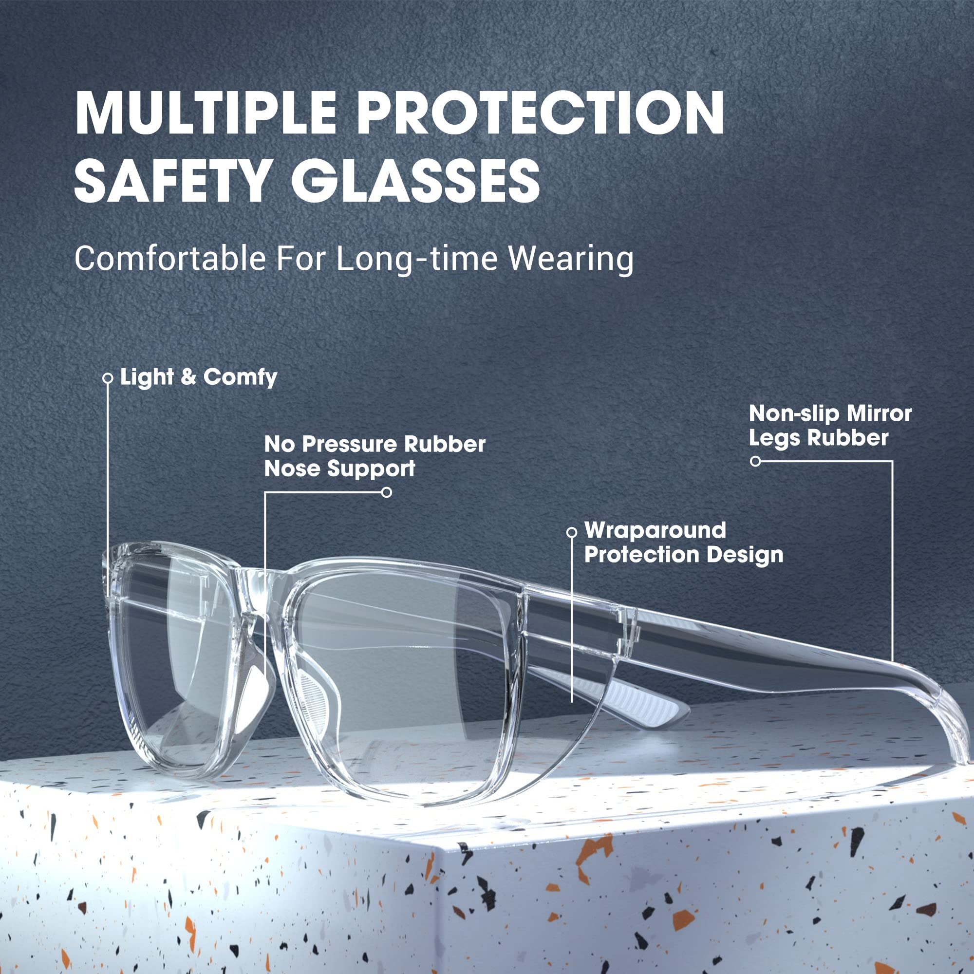 Anti-Fog Safety Glasses – Clear Square Safety Goggles with Scratch-Resistant & Blue Light Blocking – Protective Eyewear for Men & Women – Perfect for Construction, Lab Work & Computer Use