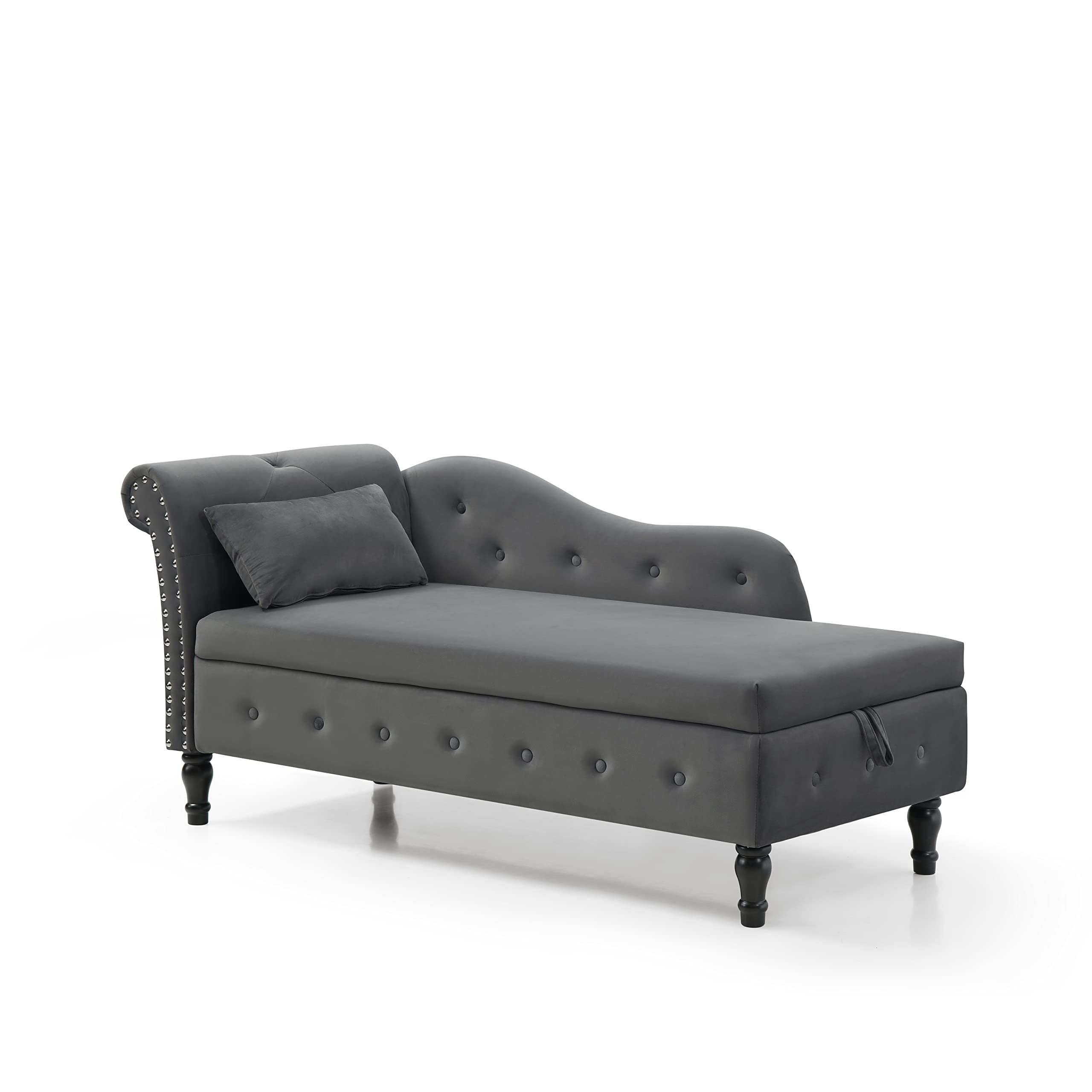 Anwick Modern Tufted Fabric Chaise Lounge Chair - Upholstered Recliner with Storage for Living Room & Bedroom | Sleeper Sofa in Grey | Perfect for Small Spaces, Home Theater & Reading Nook
