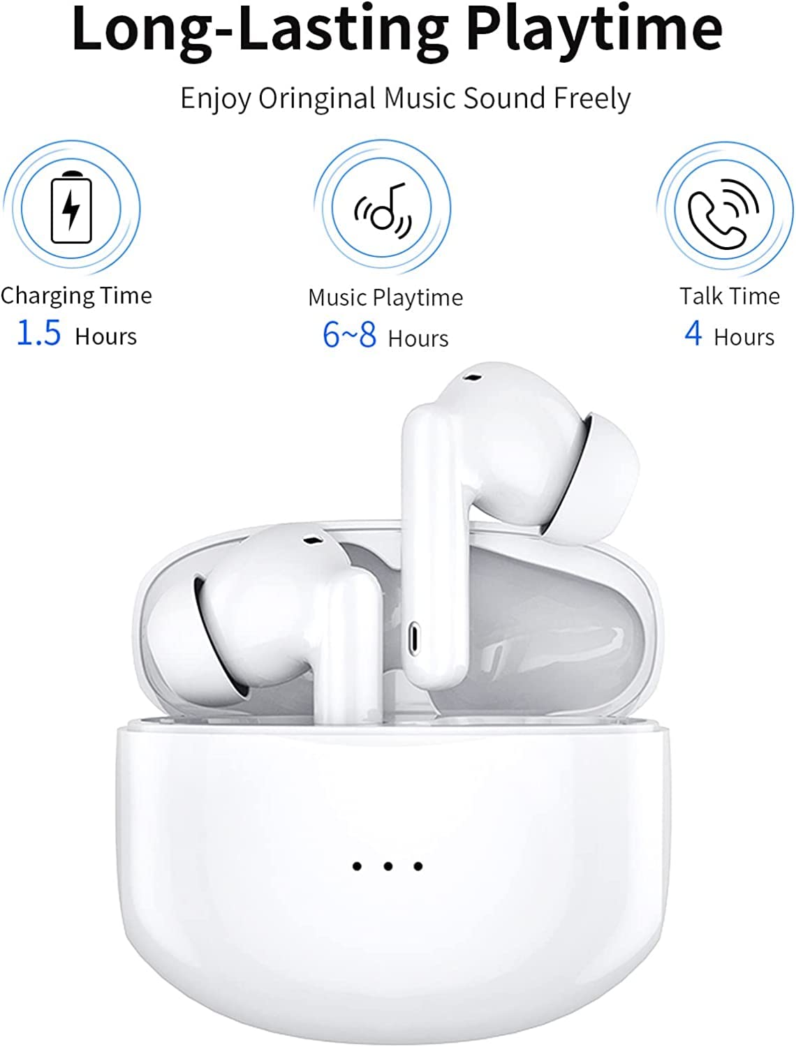Wireless Earbuds Bluetooth 5.0 with Active Noise Cancelling, IPX7 Waterproof in-Ear Headphones with Charging Case for iPhone Android - Perfect for Music, Gaming, Calls & Workouts (White)