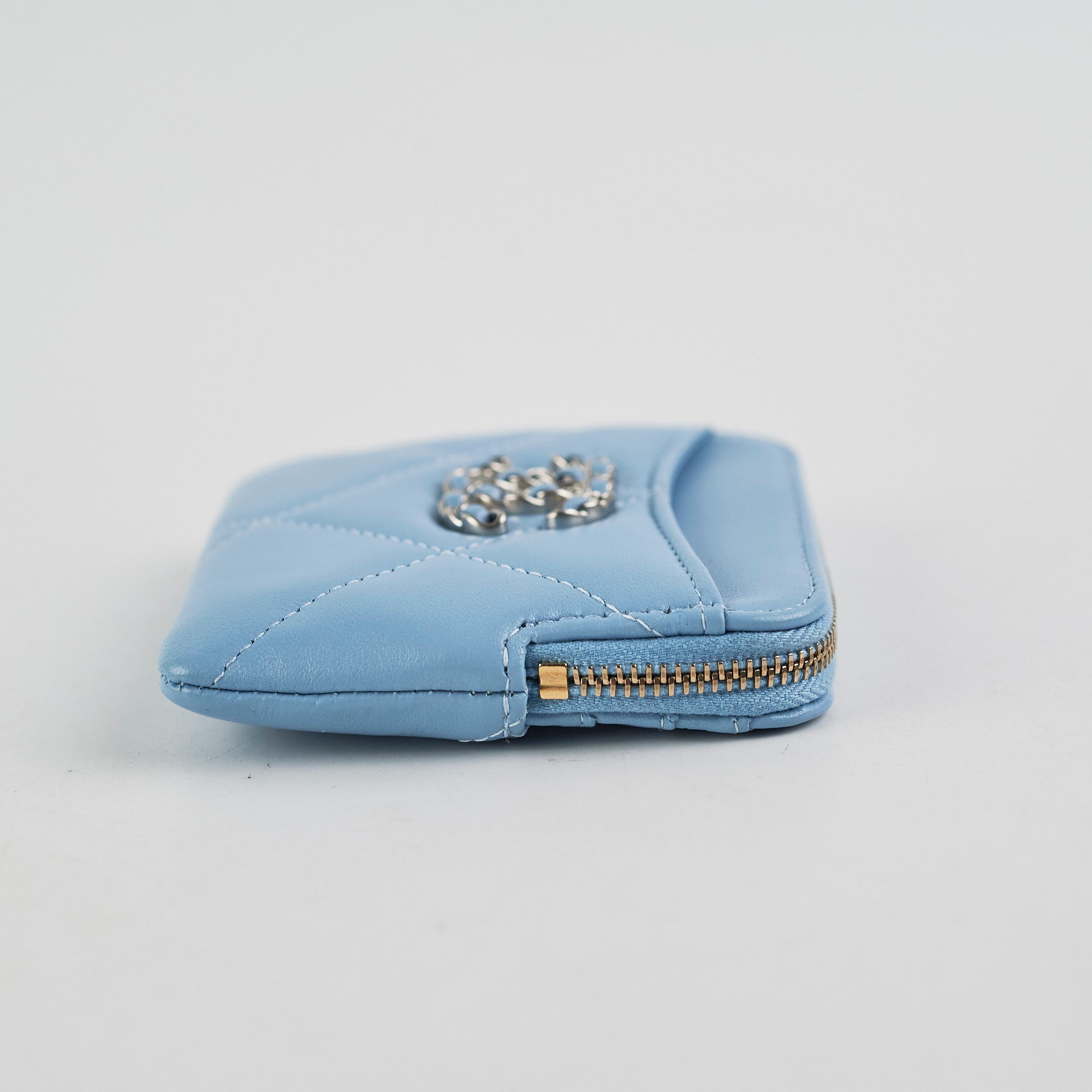Chanel Lambskin Zip Card Wallet Light Blue with Microchip - Perfect for Everyday Use, Travel & Luxury Gift Giving