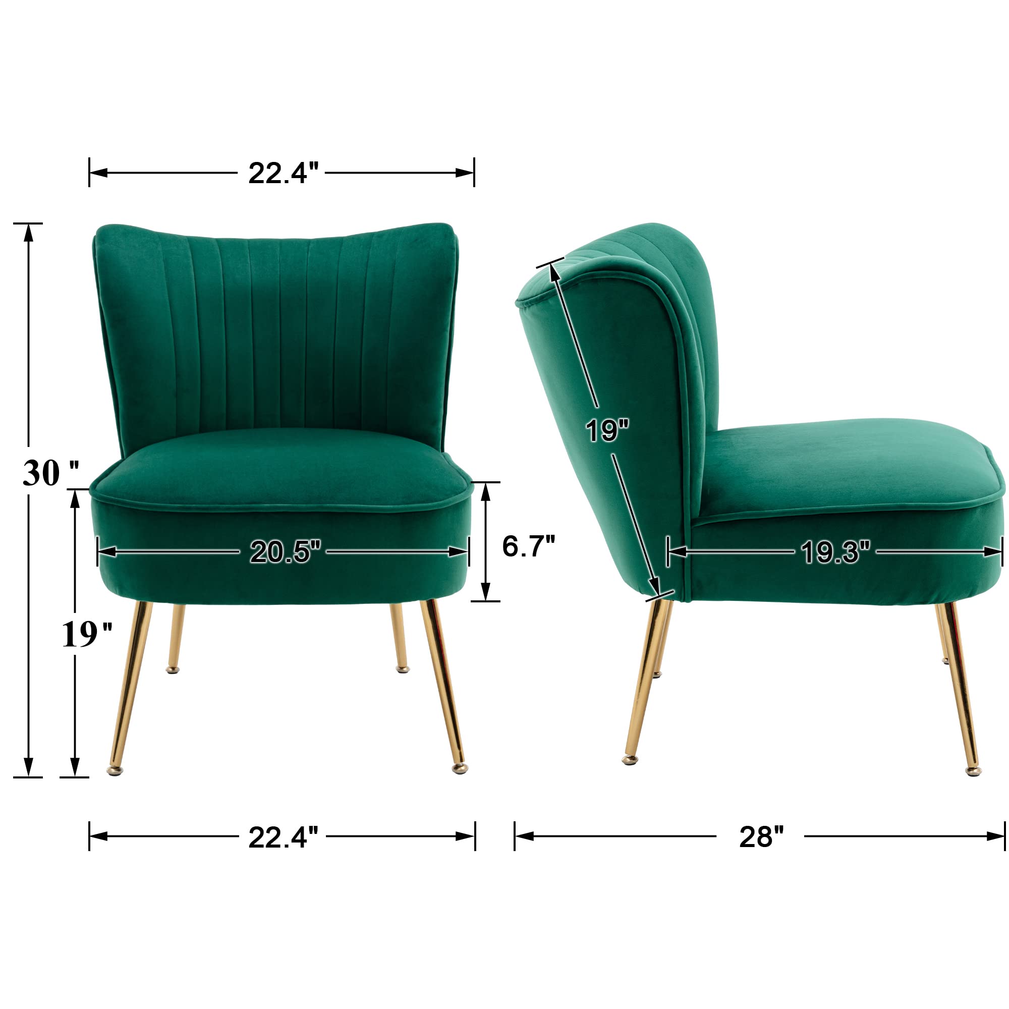 DUOMAY Modern Velvet Accent Chair Set of 2 - Green Wingback Slipper Chairs with Gold Metal Legs for Living Room, Bedroom, Entryway - Space Saving Small Corner Chairs for Apartments & Cozy Reading Nooks