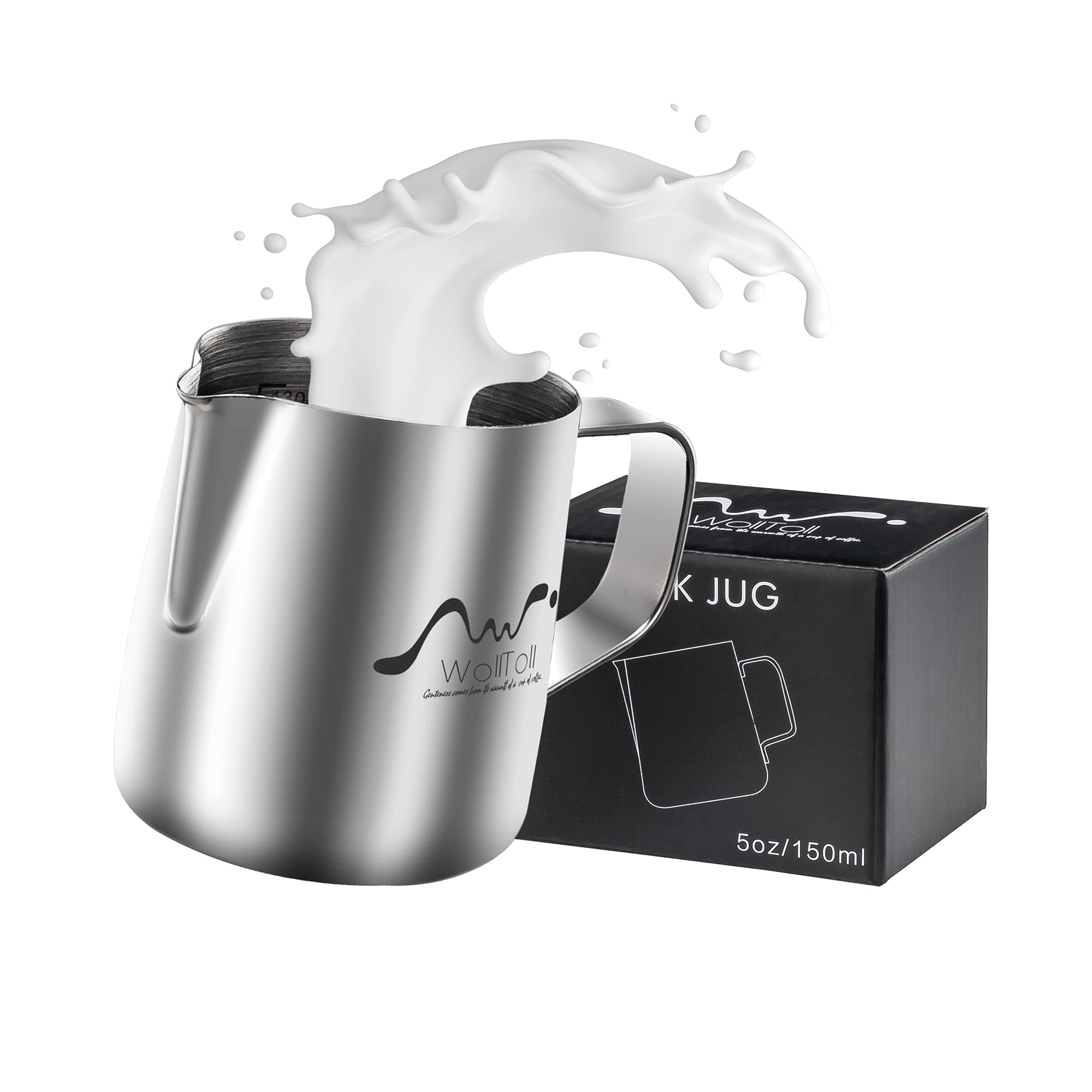 Stainless Steel Milk Frothing Pitcher 5oz/150ml - Barista Coffee Creamer Jug for Latte Art, Cappuccino & Hot Chocolate - Perfect for Home Baristas & Coffee Shops