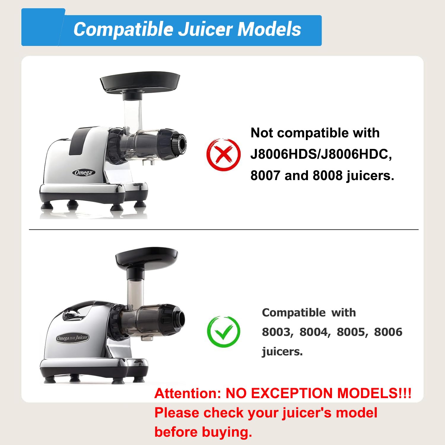 Omega Juicer Replacement Parts - Slow Juicing Attachments Compatible with 8003, 8004, 8005, 8006 Models (Not for J8006HDS/J8006HDC/8007/8008) - Perfect for Healthy Juicing at Home or Commercial Use