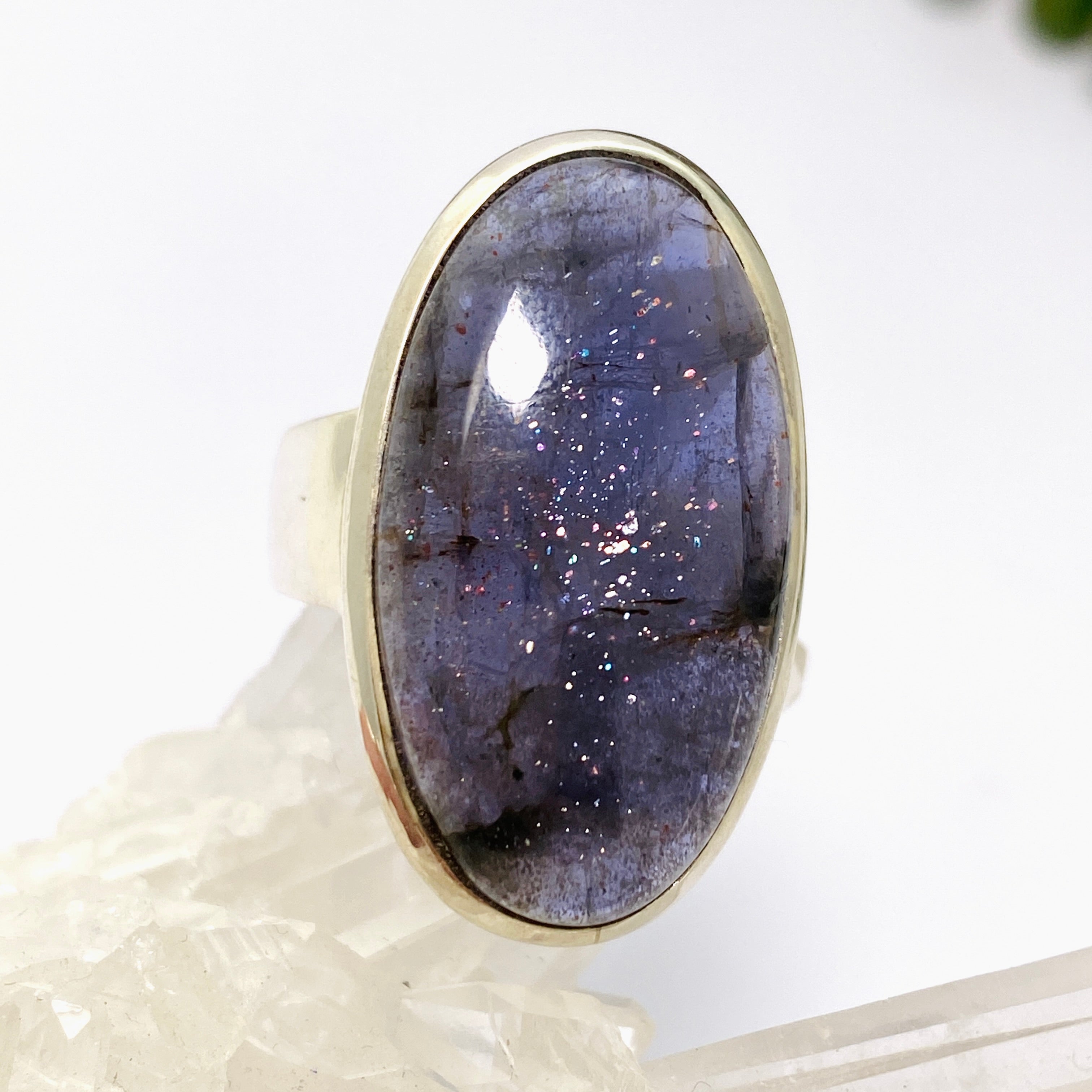 Iolite Sunstone Oval Cabochon Ring - Size 8.5 PRGJ661 - Perfect for Wedding, Engagement & Everyday Jewelry