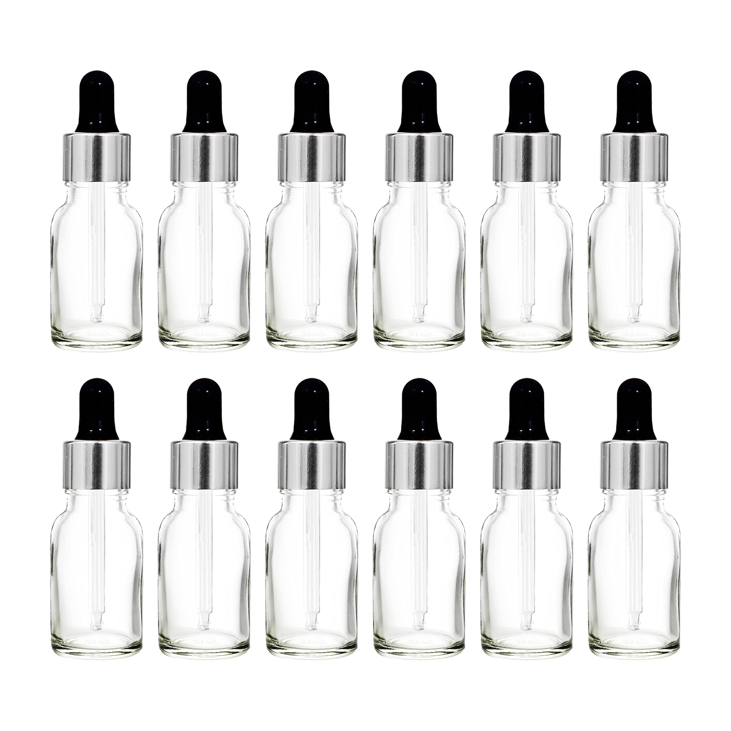 NSB Herbals 15ml Clear Round Empty Glass Bottle with Glass Dropper, Silver Ring & Black Silicone Teat - Refillable for Essential Oils, Perfumes, DIY Beauty (Pack of 3) | Perfect for Aromatherapy, Travel & Home Fragrance